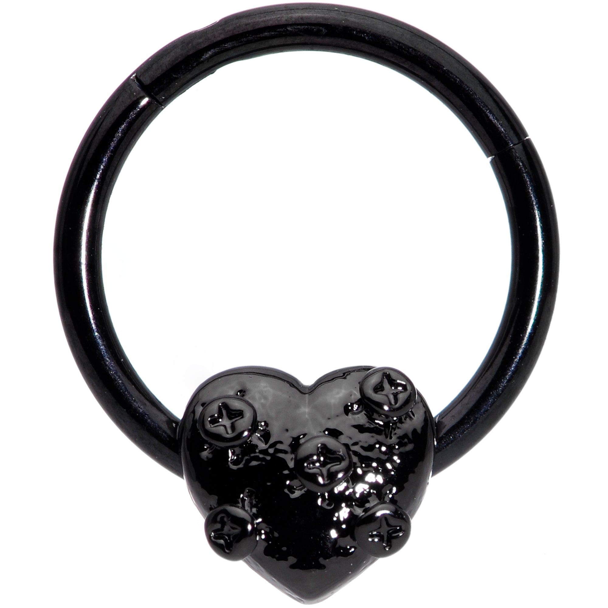 16 Gauge 3/8 Black Heart Valentines Day Hinged Segment Ring