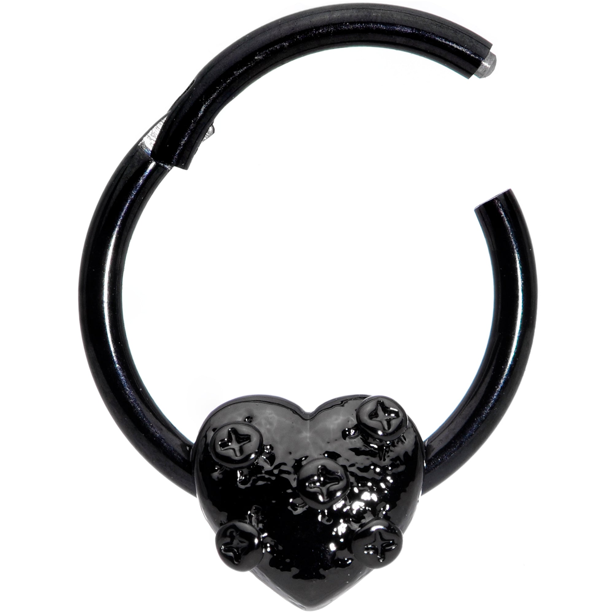 16 Gauge 3/8 Black Heart Valentines Day Hinged Segment Ring