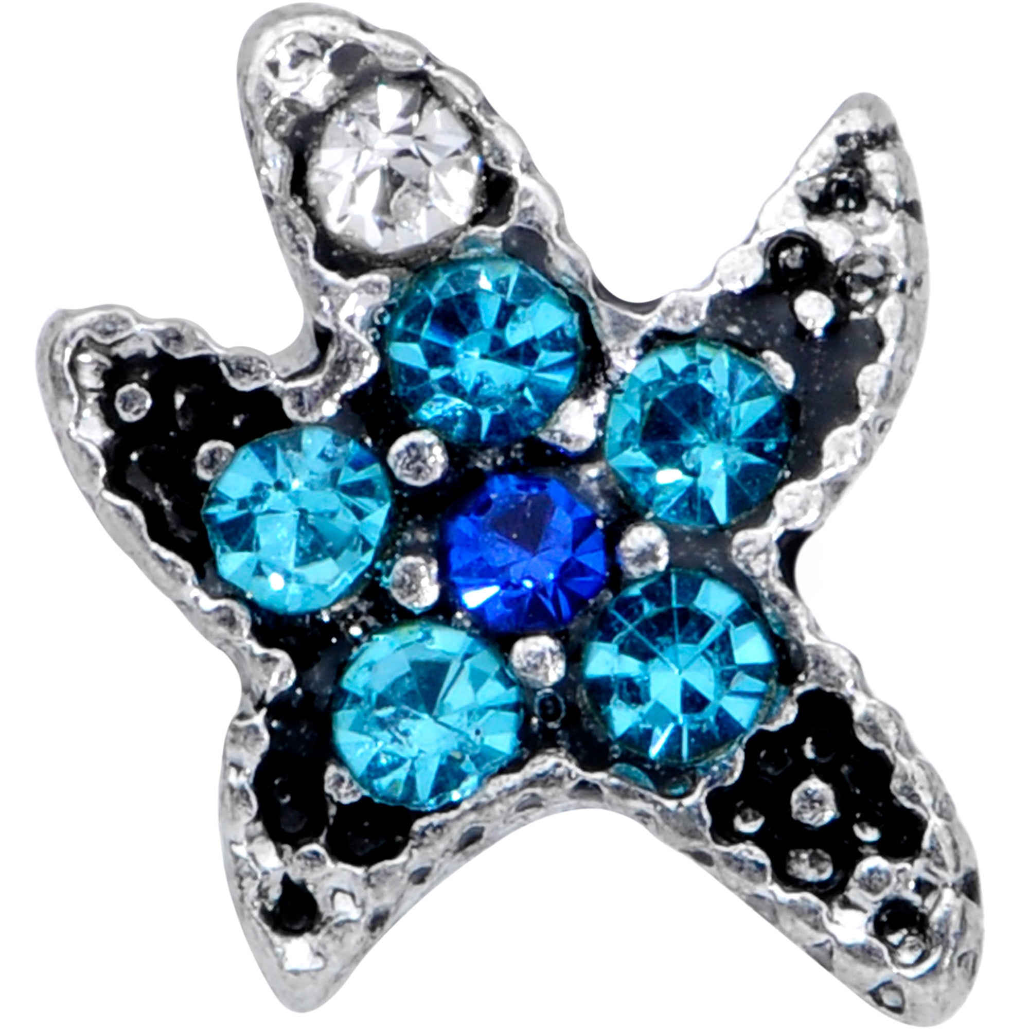 16 Gauge 5/16 Aqua Blue Gem Starfish Labret Monroe Tragus