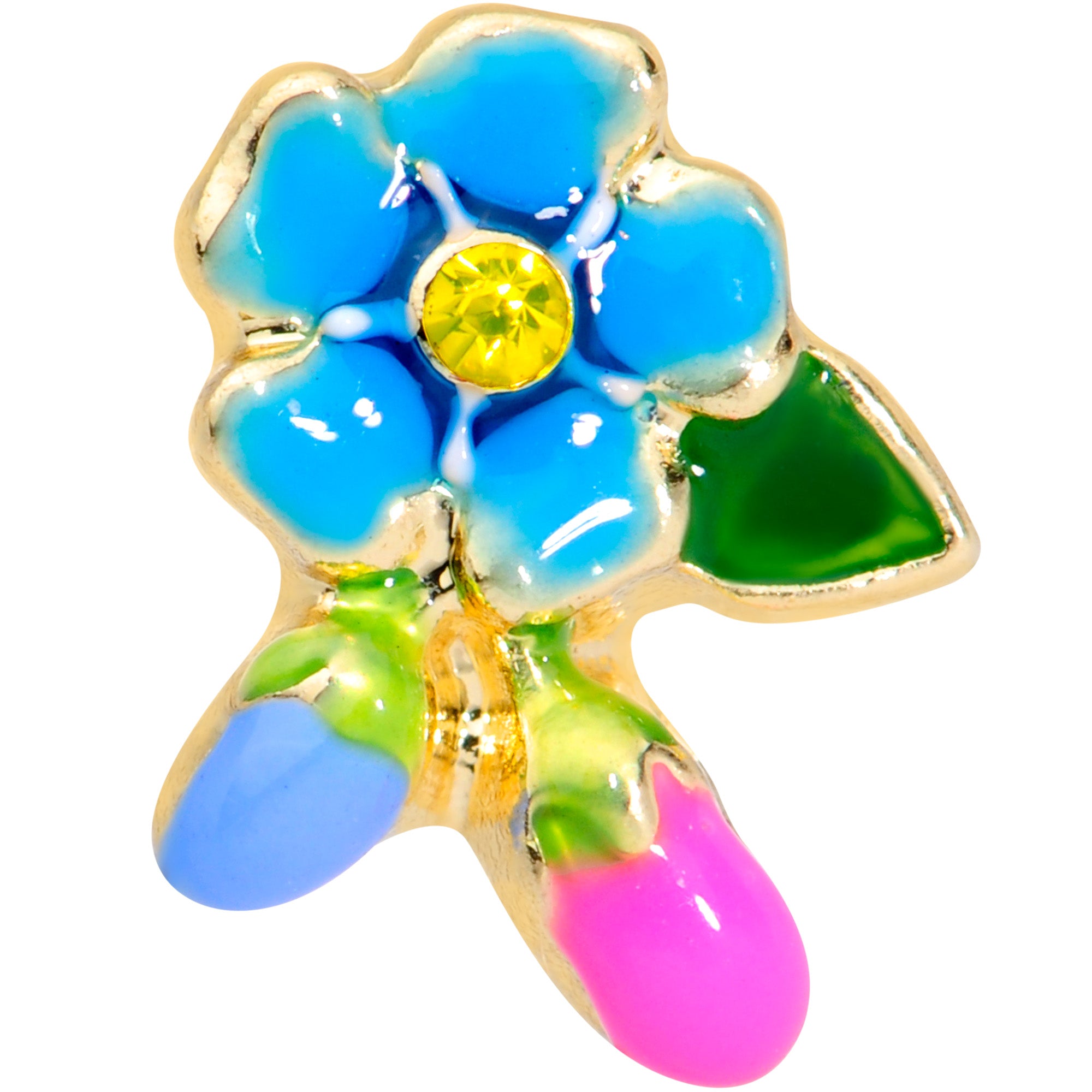 16 Gauge 1/4 Yellow Gem Gold Tone Neon Flower Cartilage Tragus