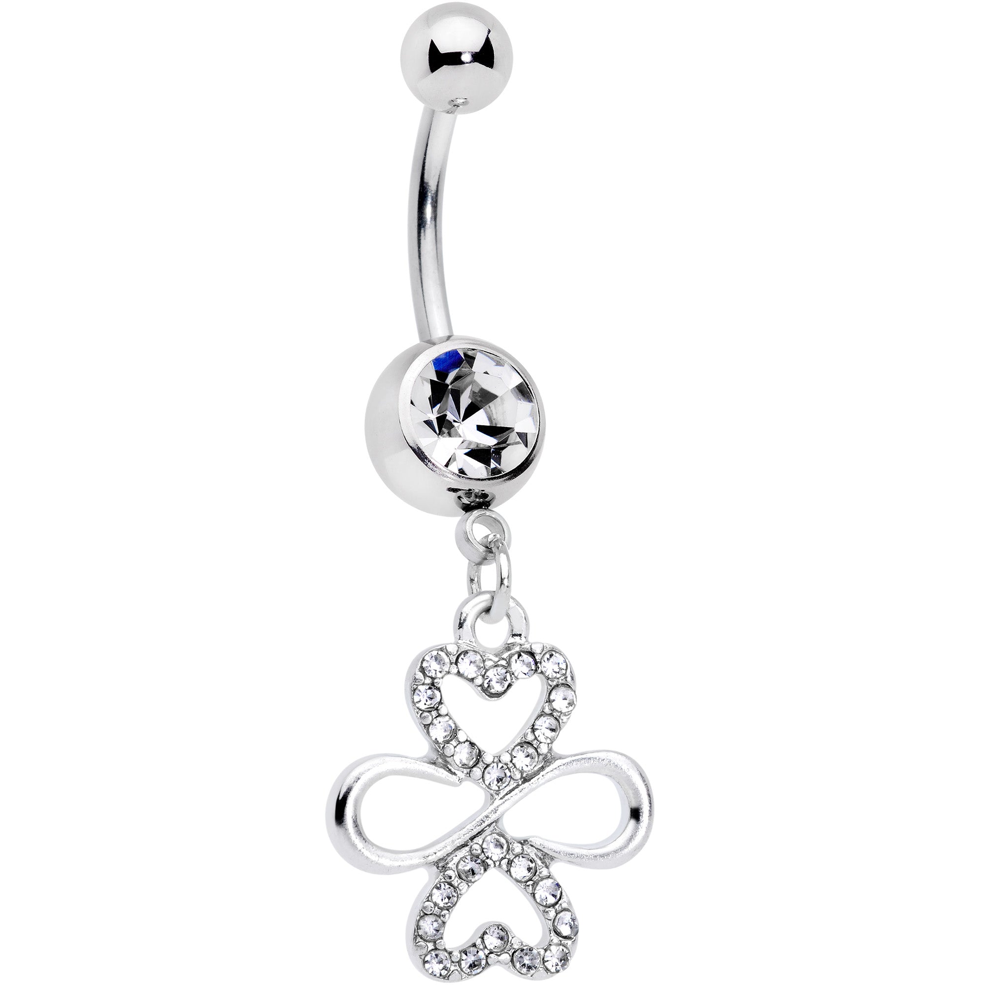 Clear Gem Heart Shamrock St Patricks Day Dangle Belly Ring