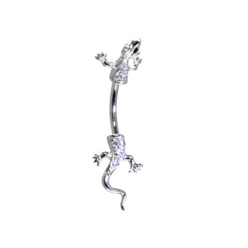 Solid 14KT White Gold Cubic Zirconia LIZARD Belly Ring