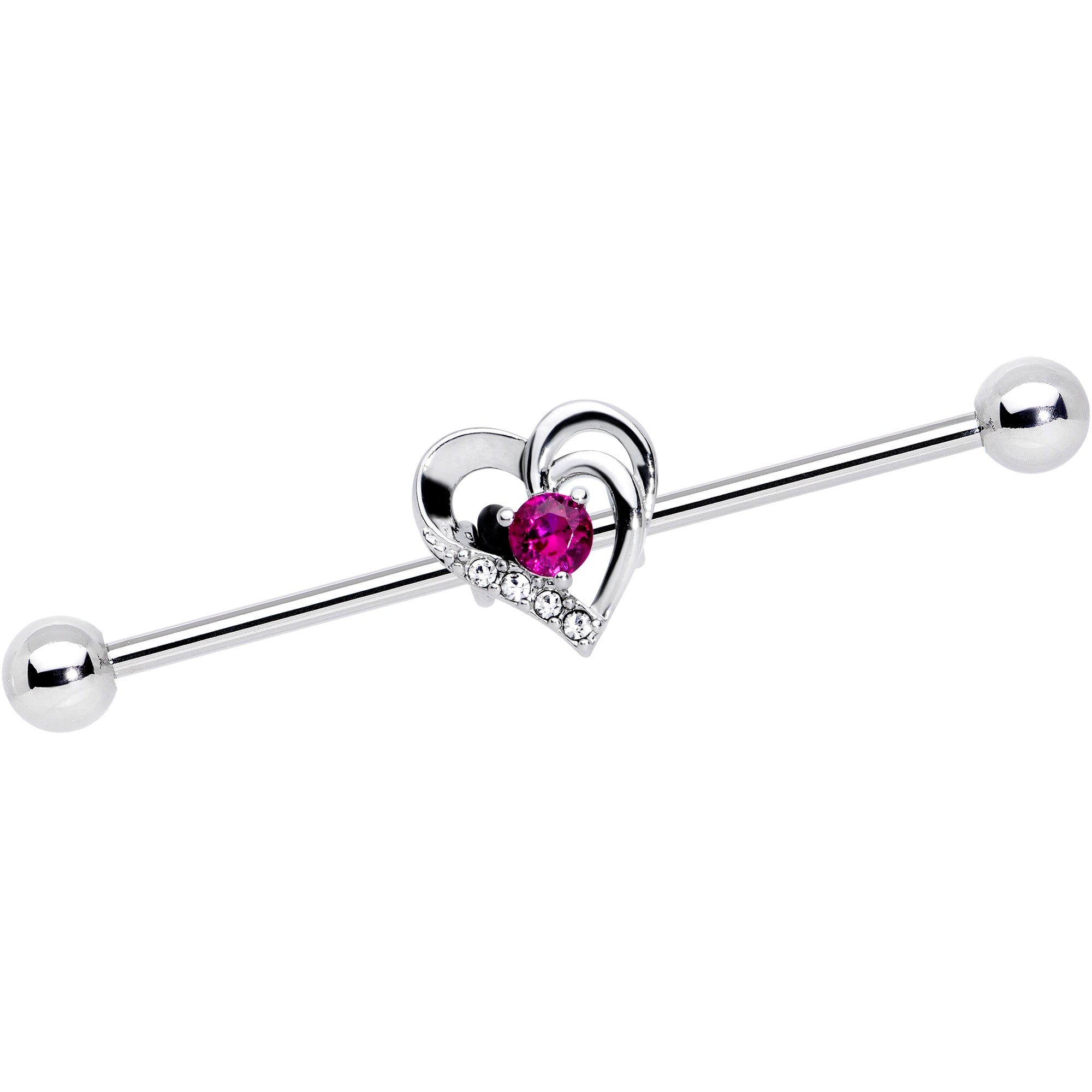 14 Gauge Clear Pink Gem Heart Valentines Day Industrial Barbell 38mm