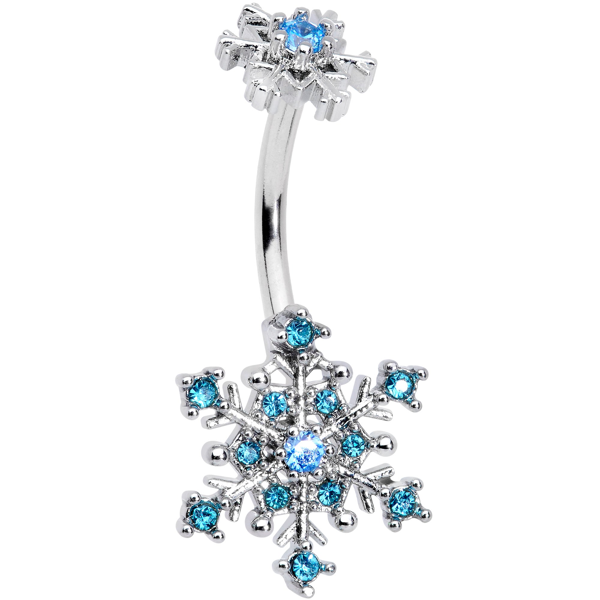 Aqua Gem Snowflake Christmas Double Mount Belly Ring