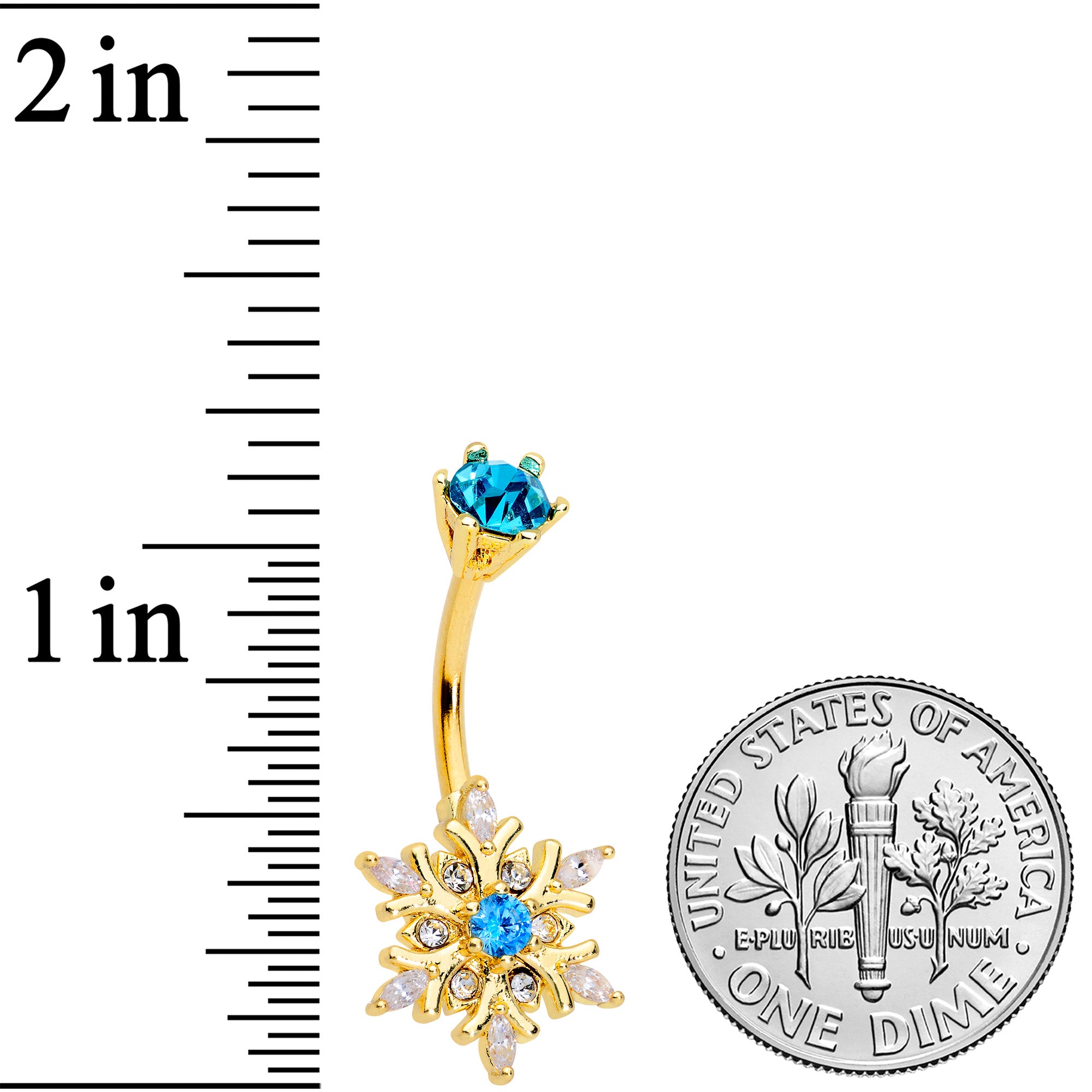 Blue CZ Gem Gold Tone Snowflake Christmas Belly Ring