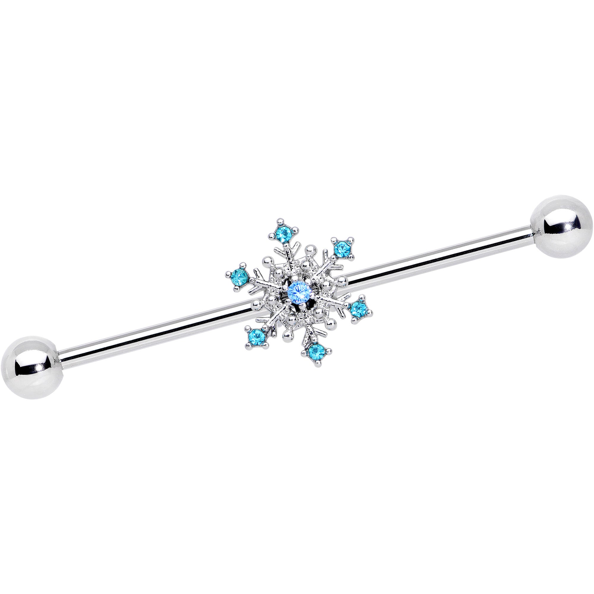 14 Gauge Aqua Gem Snowflake Christmas Industrial Barbell 38mm