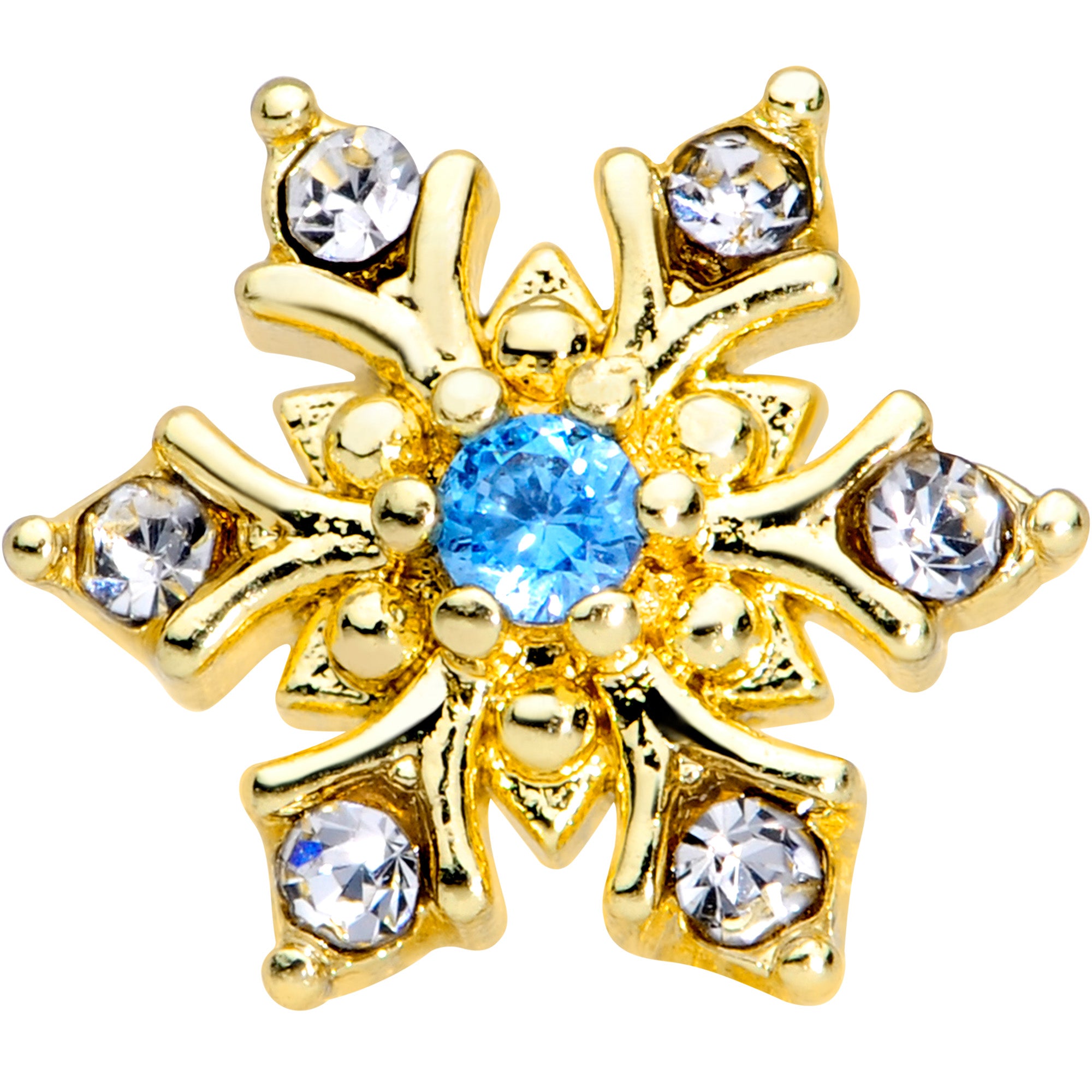 16 Gauge 1/4 Blue CZ Gold Tone Snowflake Christmas Cartilage Tragus