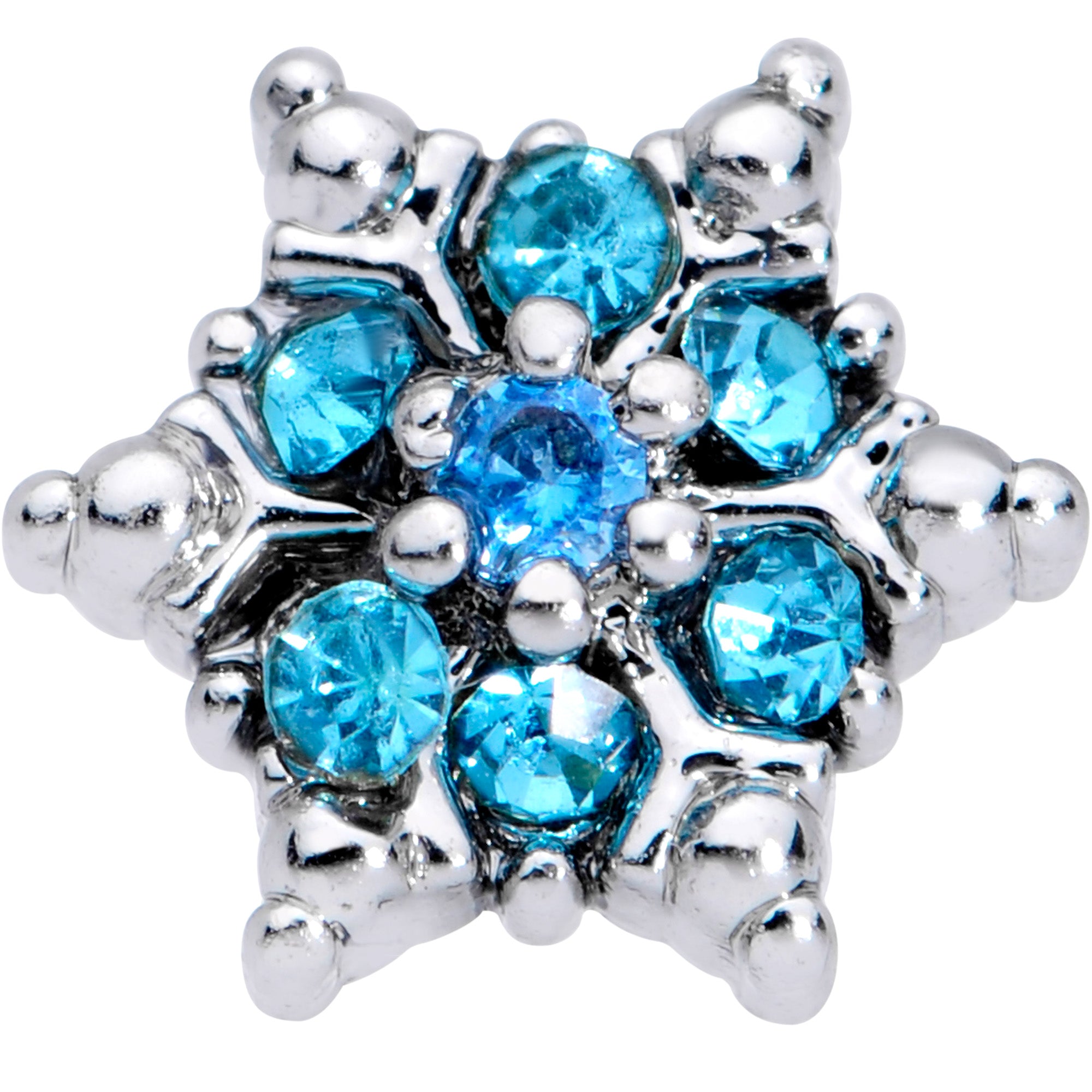 20 Gauge 1/4 Aqua CZ Gem Sassy Snowflake Christmas Nose Bone