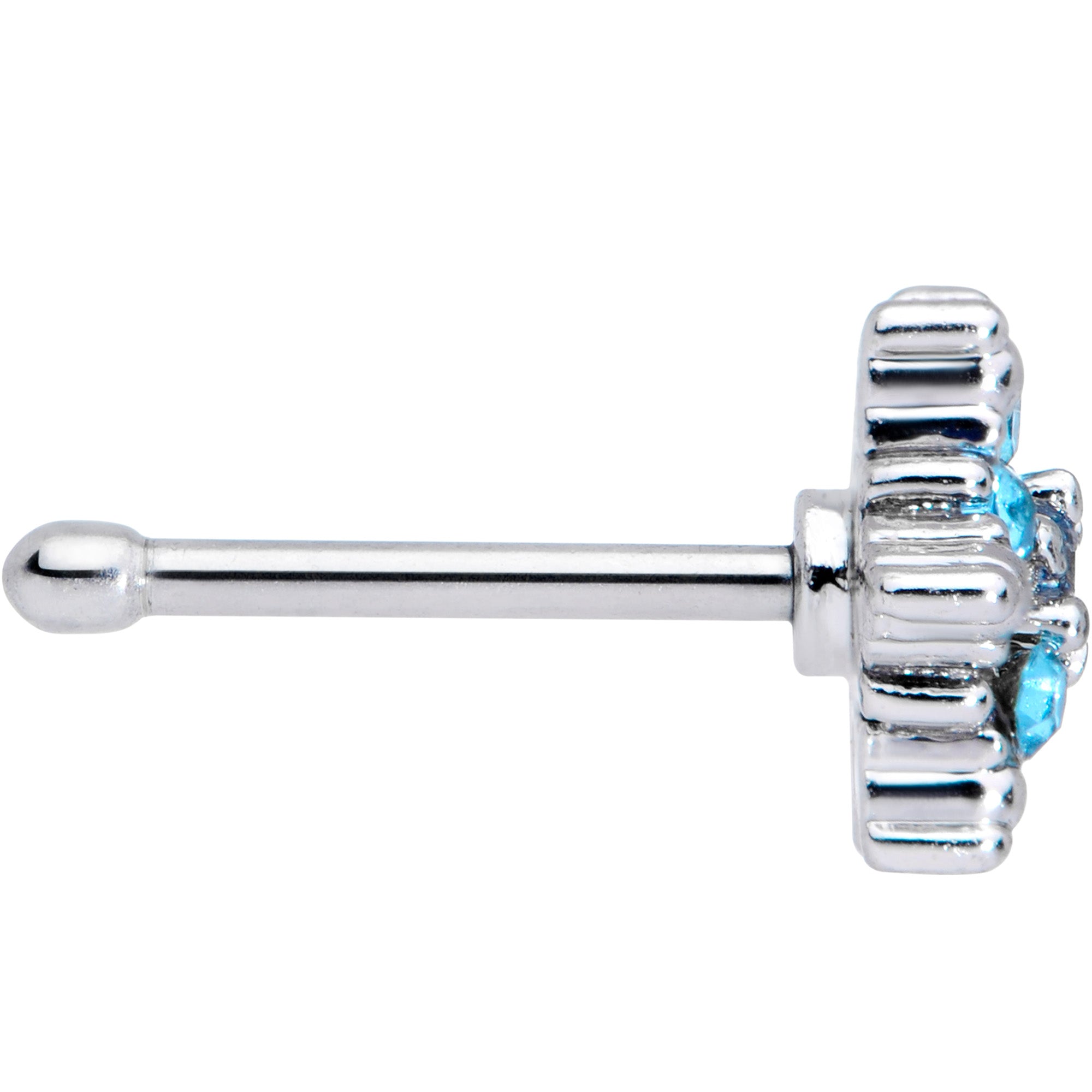 20 Gauge 1/4 Aqua CZ Gem Sassy Snowflake Christmas Nose Bone