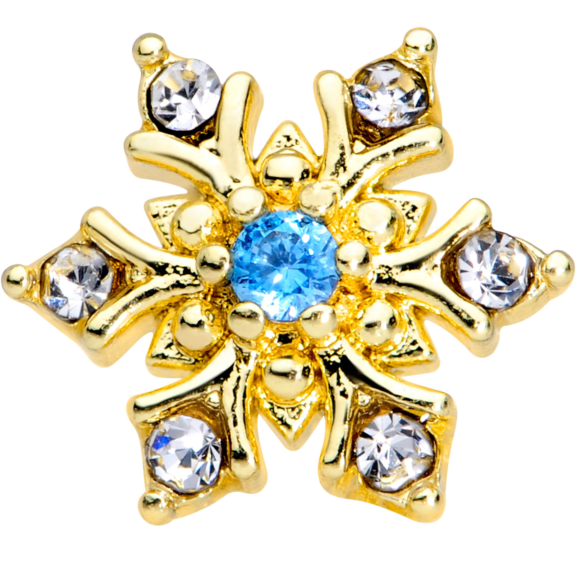 16 Gauge 5/16 Blue CZ Gold Tone Snowflake Christmas Labret Tragus