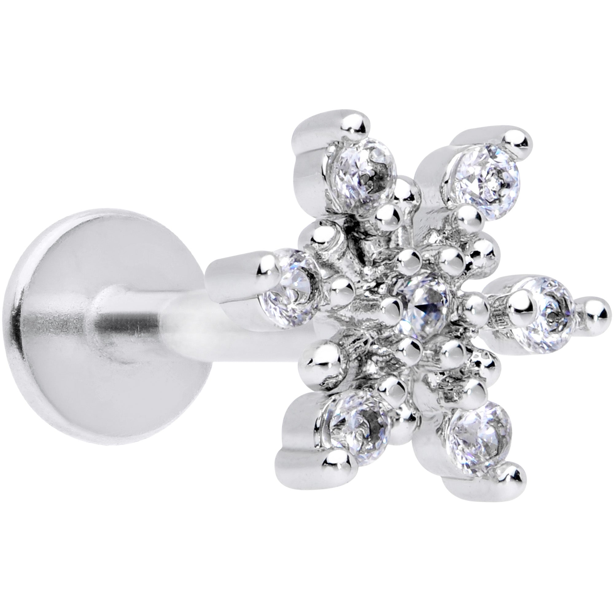 16 Gauge 5/16 Clear CZ Gem Snowflake Christmas Labret Monroe Tragus