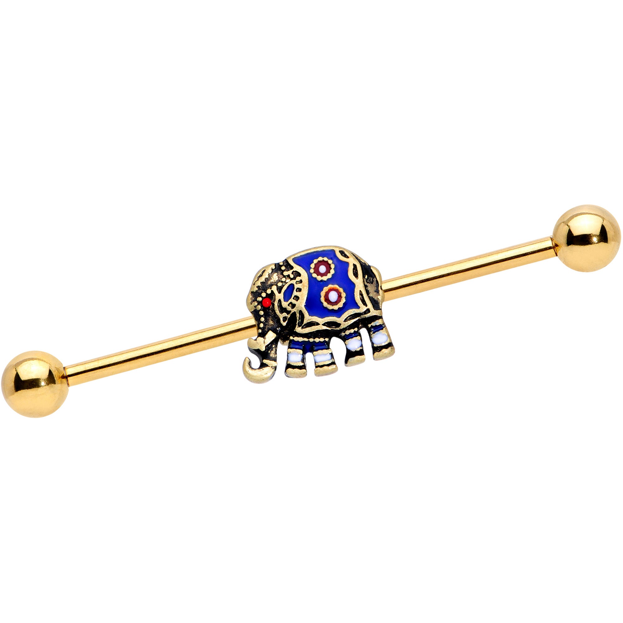 14 Gauge Gold Tone Rococo Elephant Industrial Barbell 38mm