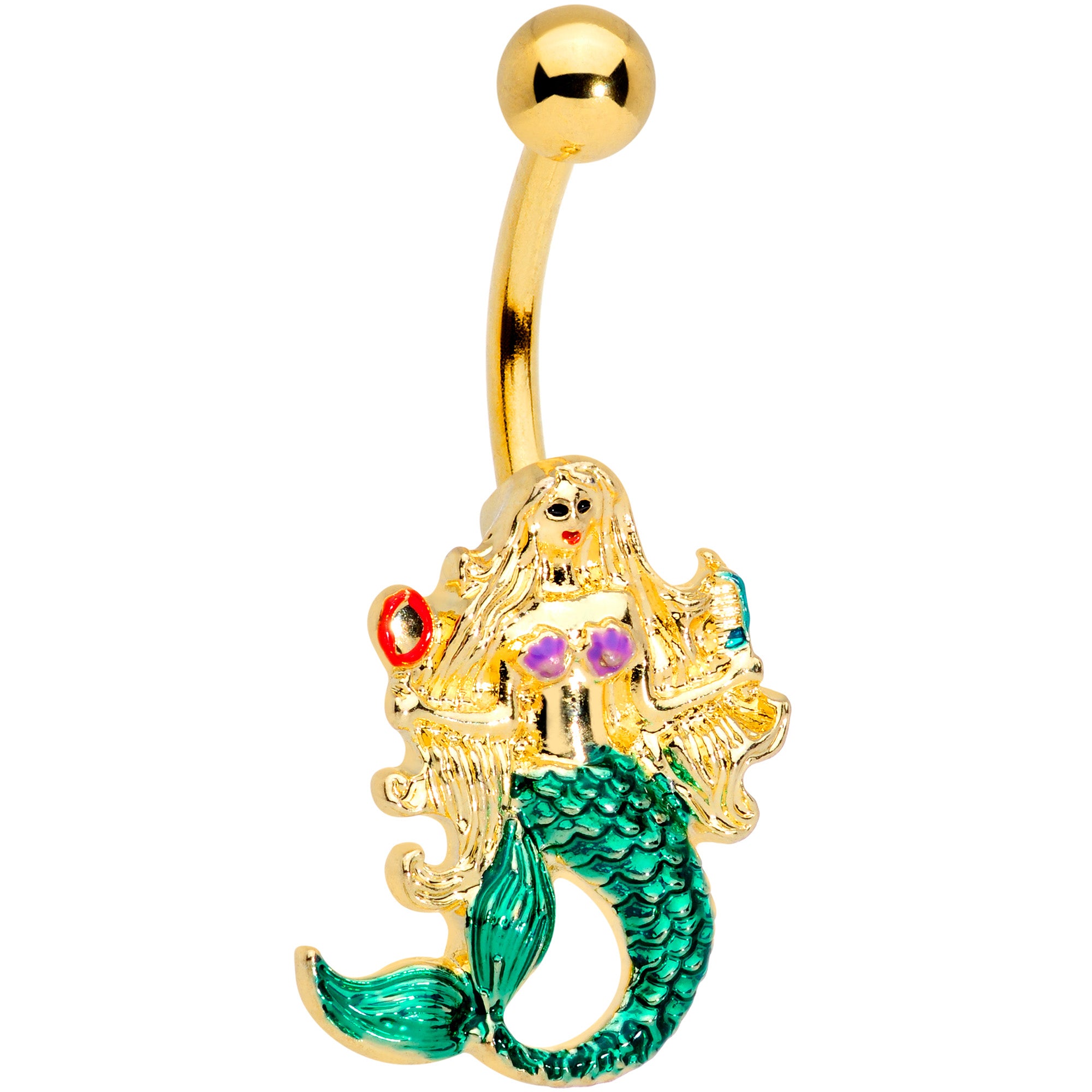 Gold Tone Green Mermaid Belly Ring