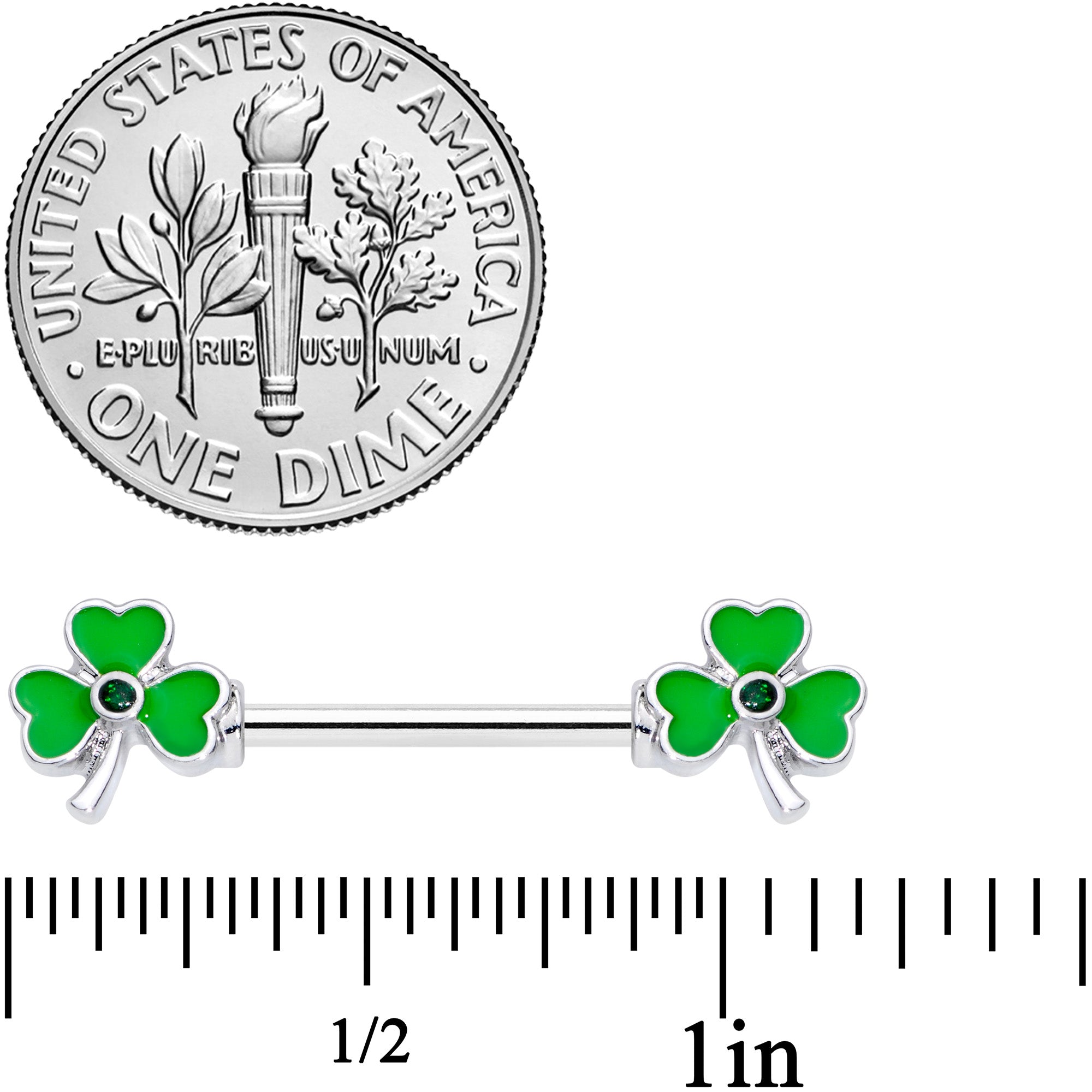 14 Gauge 5/8 Black Gem Green St Pats Shamrock Barbell Nipple Ring Set