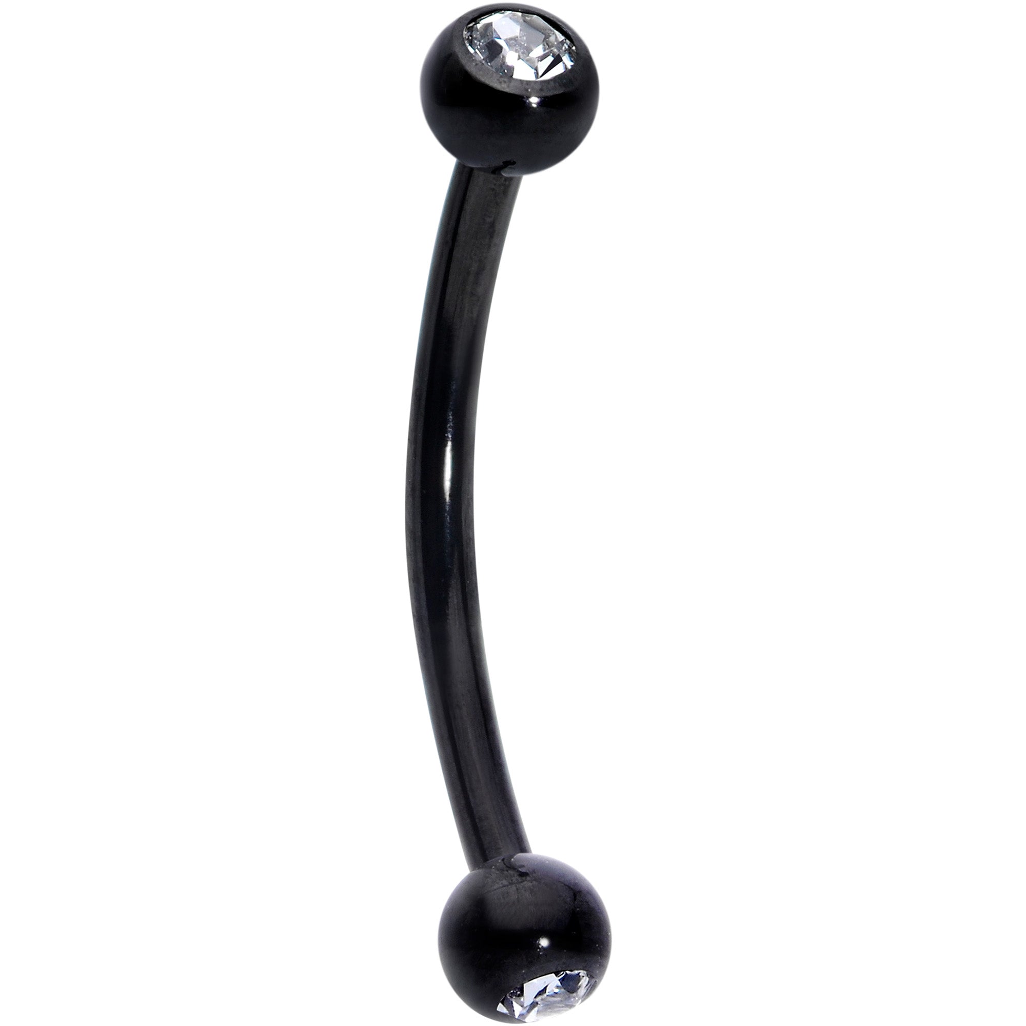 16 Gauge 1/2 Clear Gem Ball End Black Curved Barbell