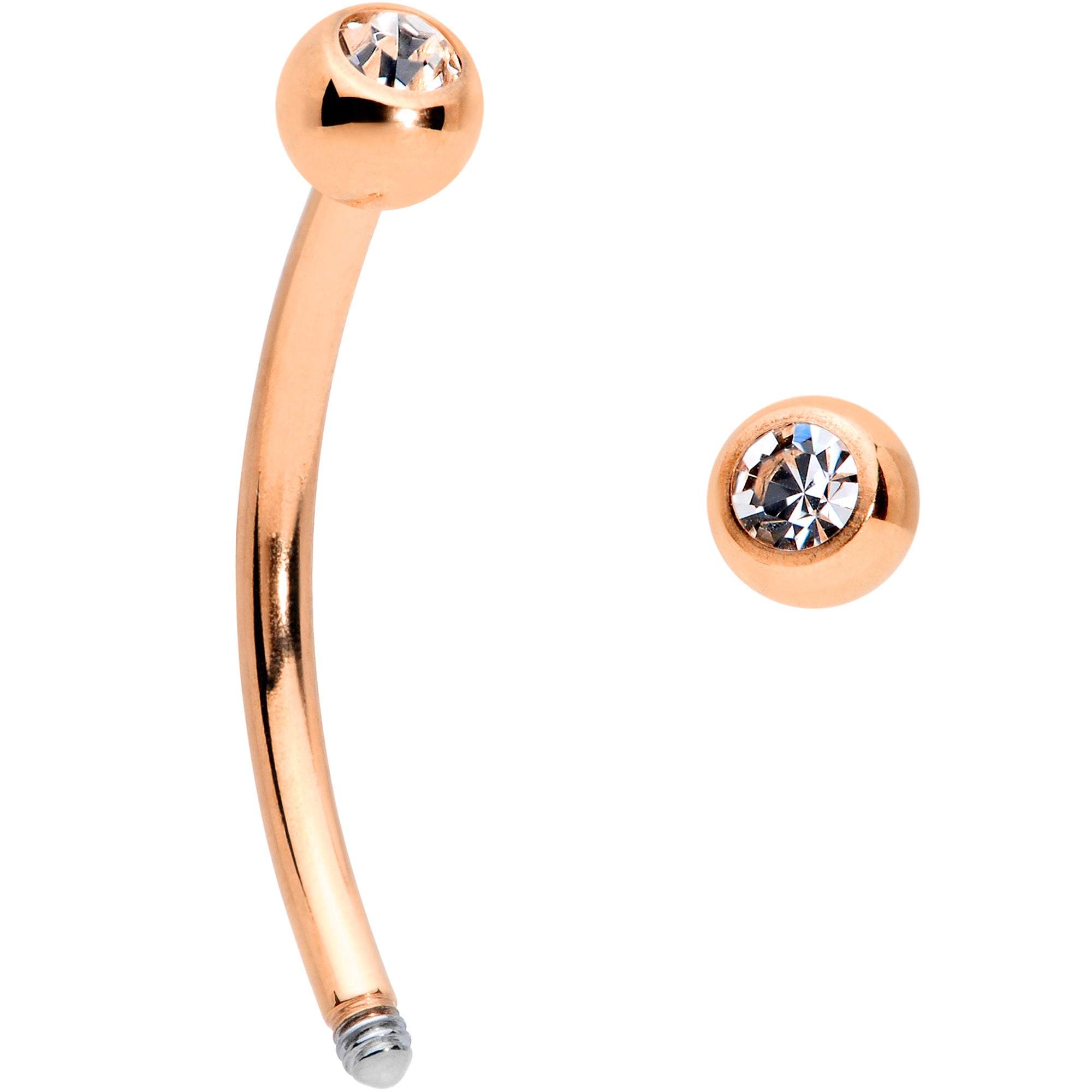 16 Gauge 1/2 Clear Gem Ball End Rose Gold Tone Curved Barbell