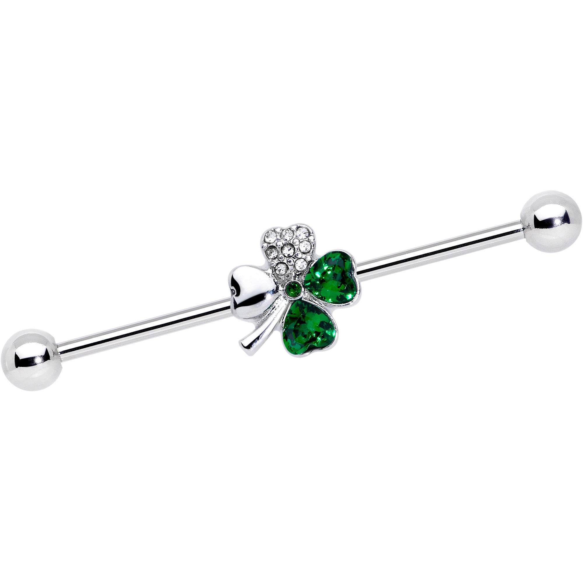 14 Gauge Clear Green Gem Shamrock St Patricks Industrial Barbell 38mm