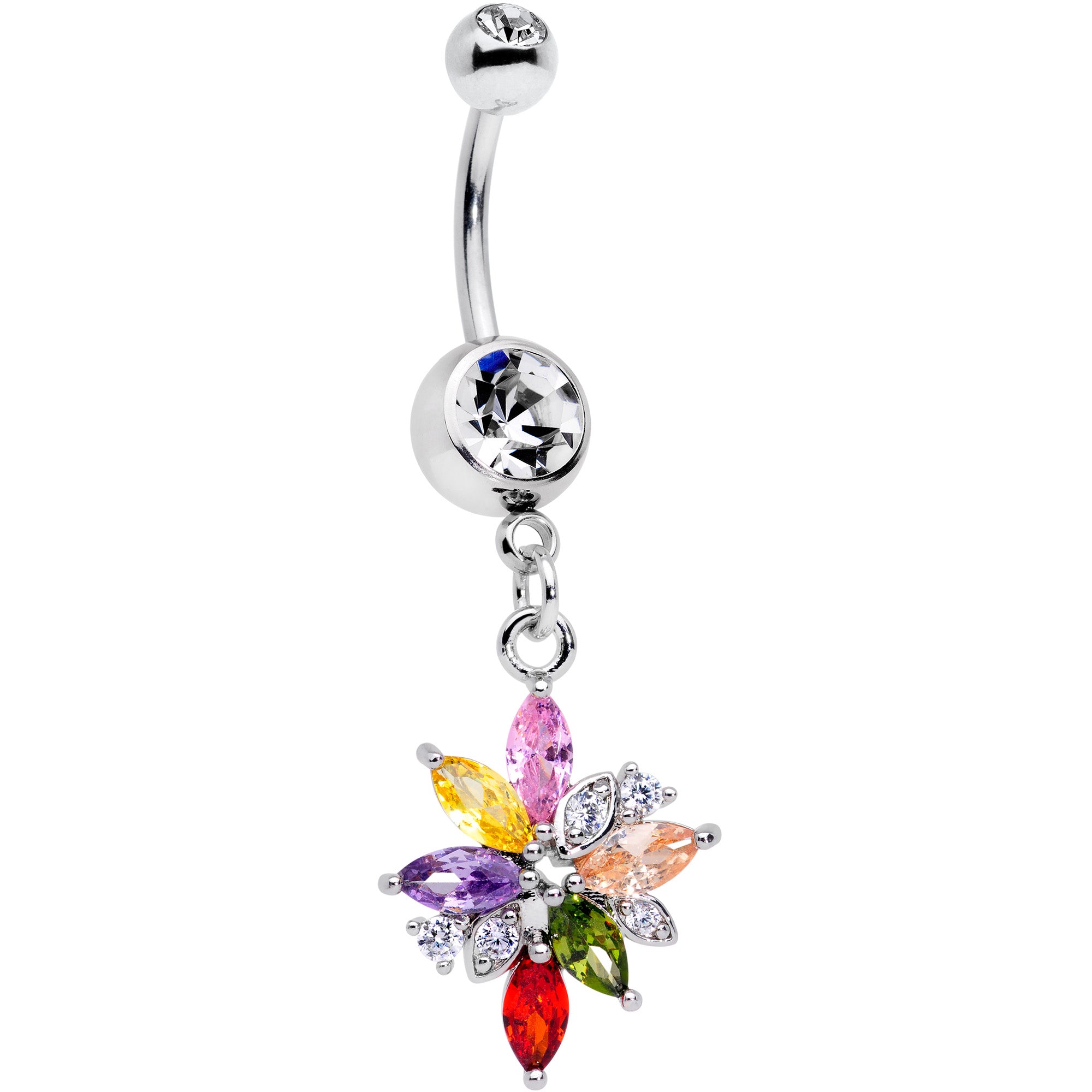 Clear Red Pink Gem Cluster Dangle Belly Ring