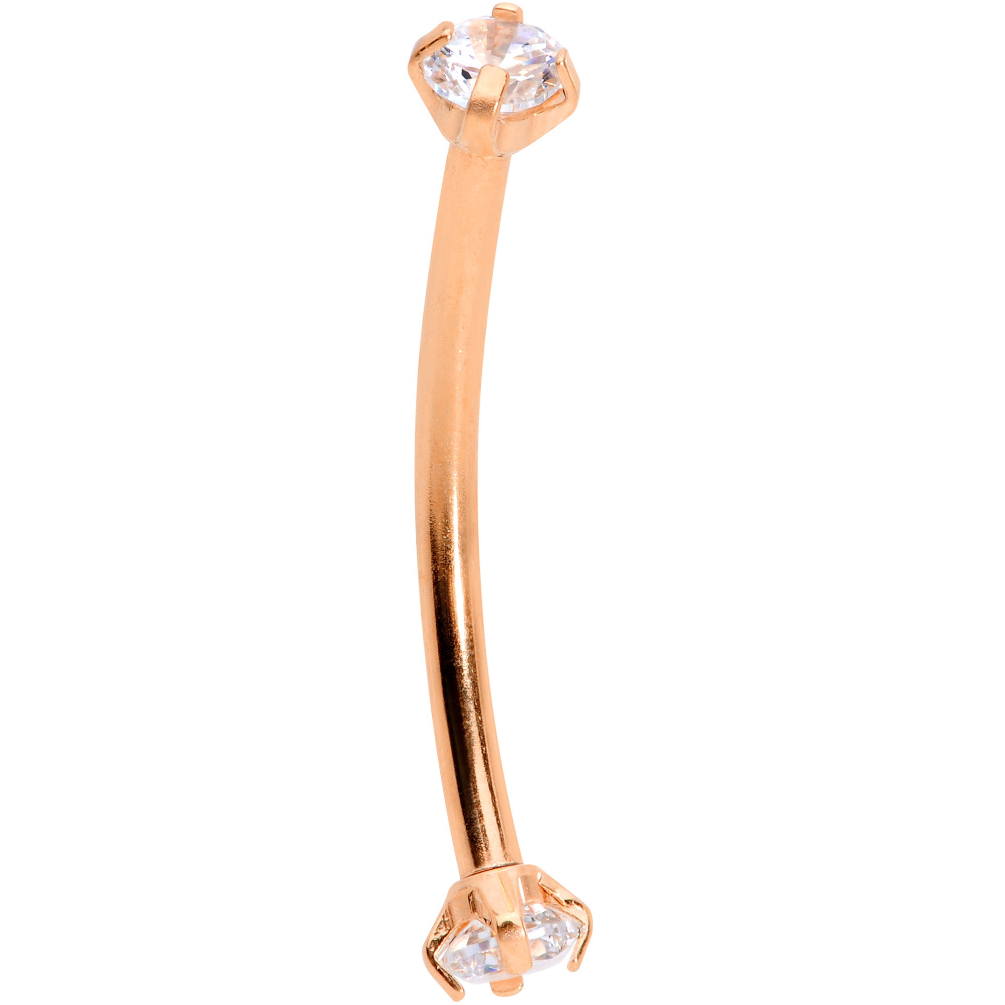 16 Gauge 9/16 Clear CZ Gem End Rose Gold Tone Curved Barbell