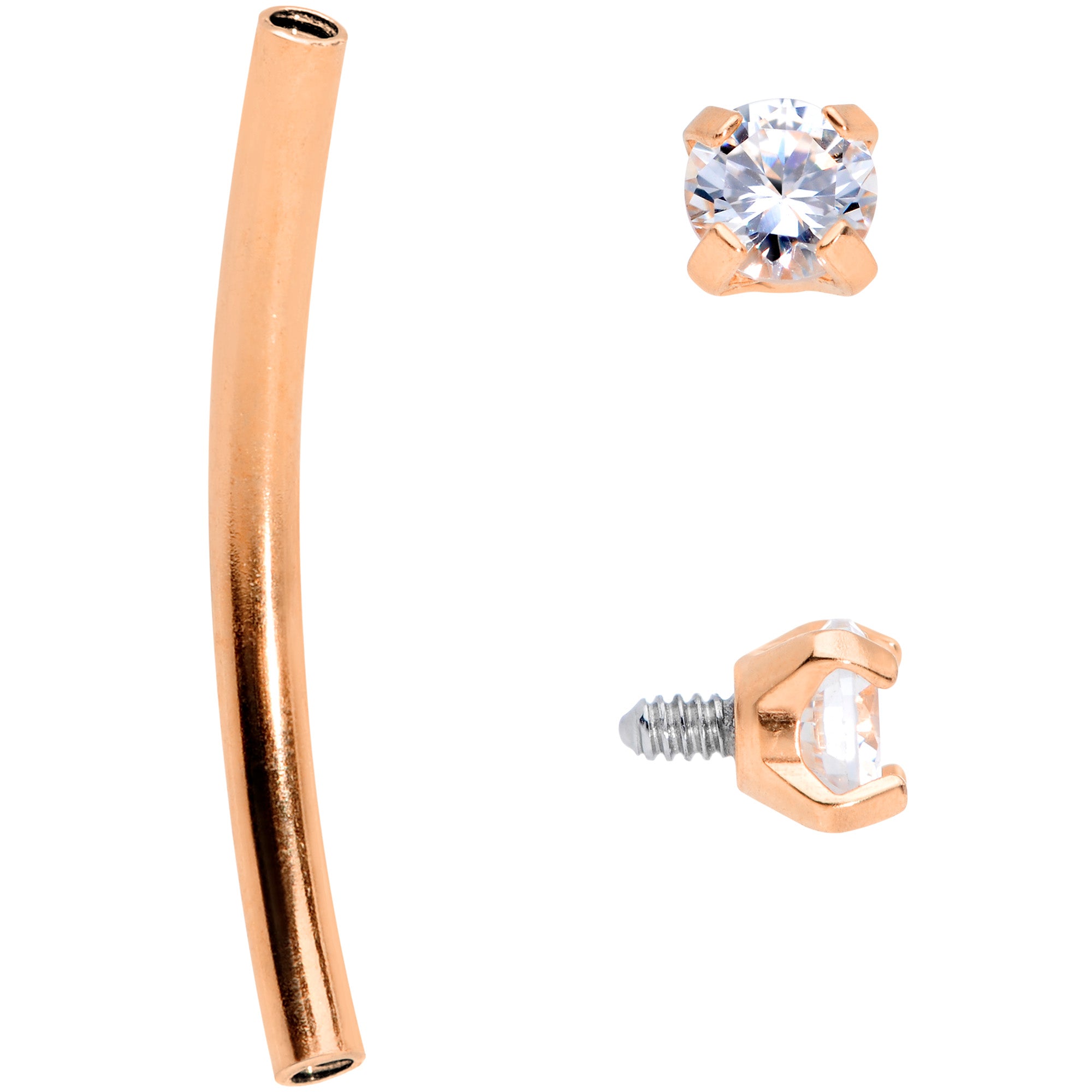 16 Gauge 9/16 Clear CZ Gem End Rose Gold Tone Curved Barbell