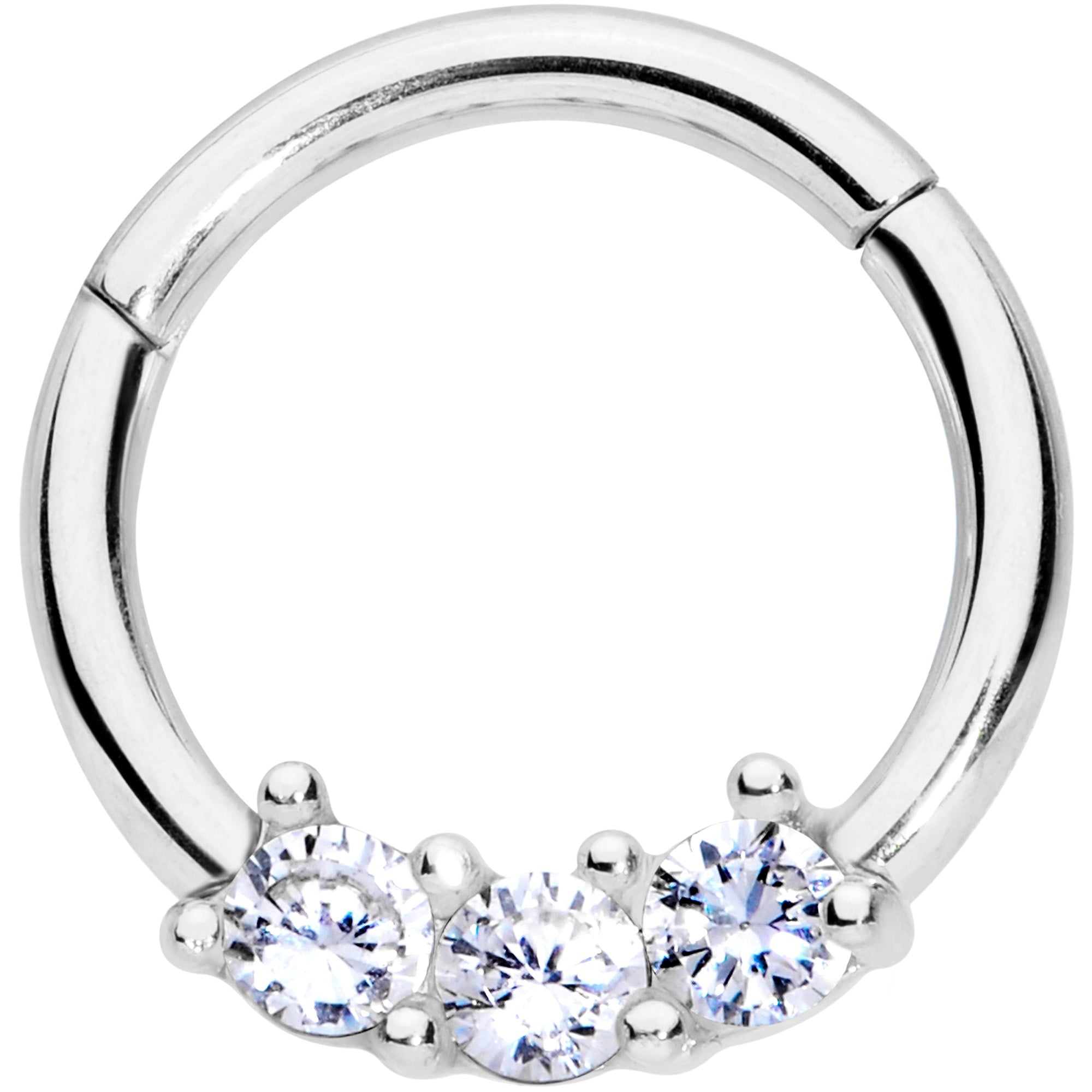 16 Gauge 5/16 Clear CZ Gem Trio Hinged Segment Ring