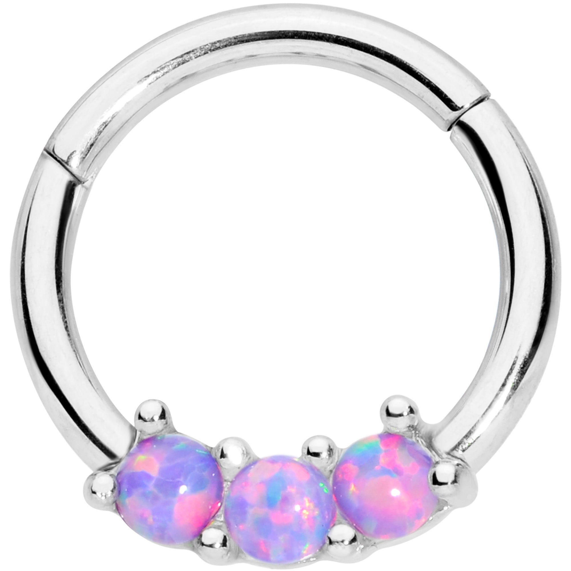 16 Gauge 5/16 Purple Synthetic Opal Trio Hinged Segment Ring