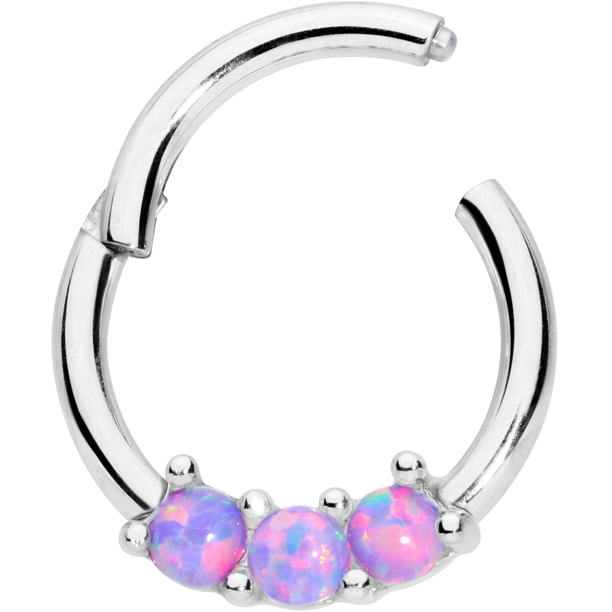 16 Gauge 5/16 Purple Synthetic Opal Trio Hinged Segment Ring