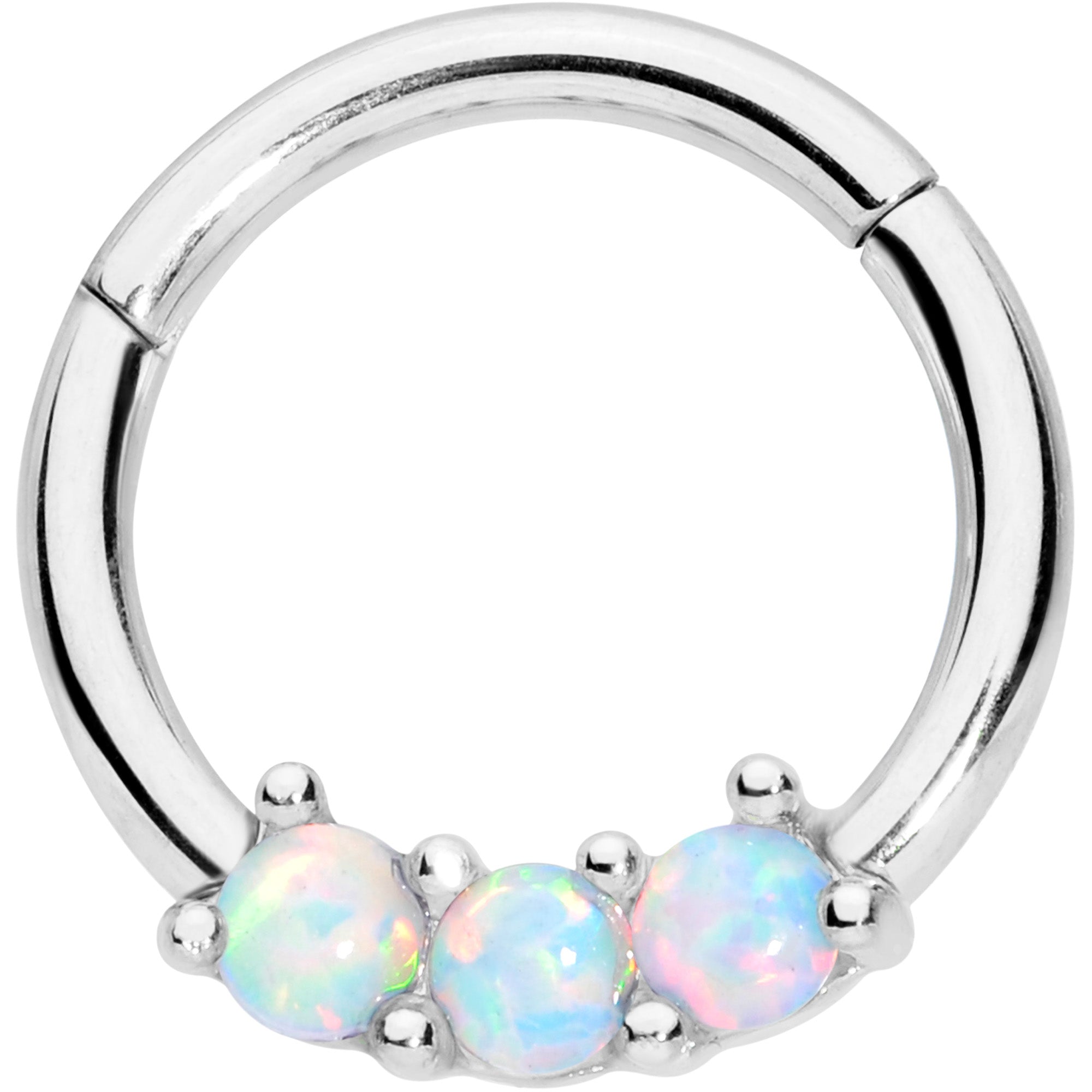 16 Gauge 5/16 White Synthetic Opal Trio Hinged Segment Ring