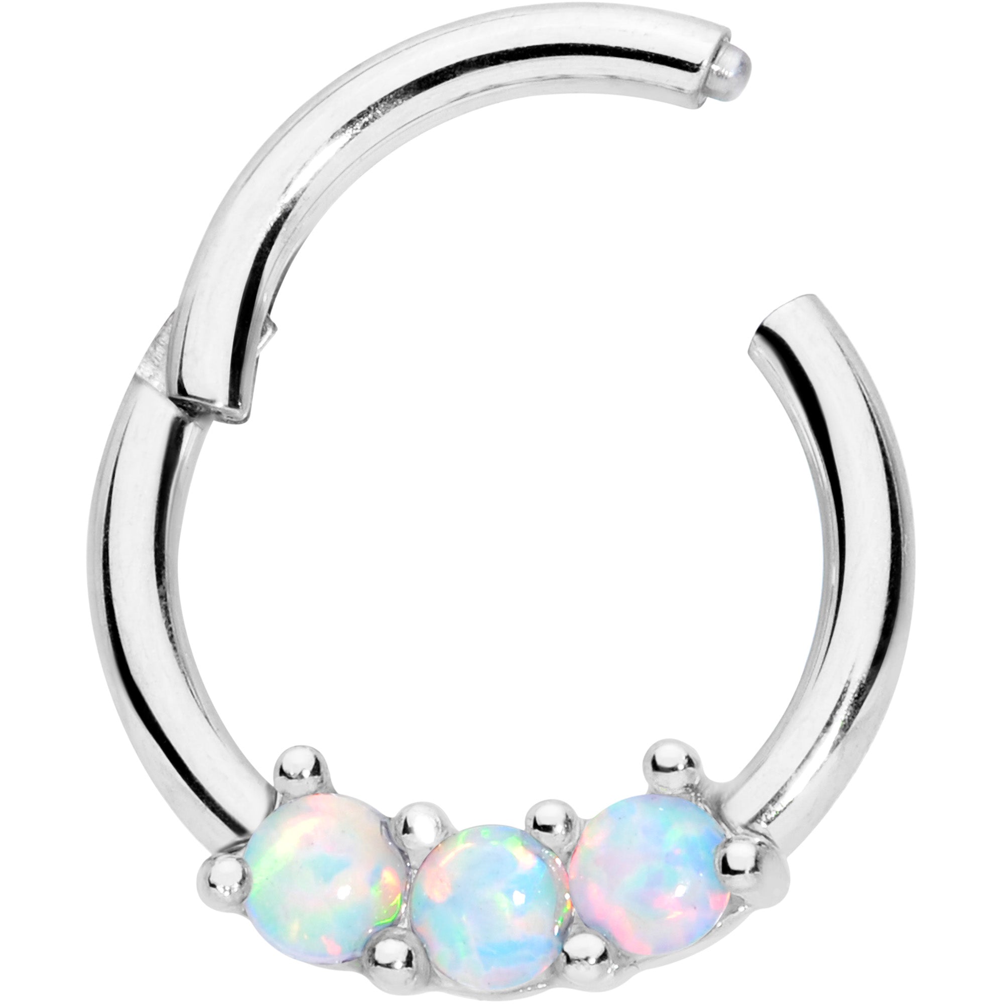 16 Gauge 5/16 White Synthetic Opal Trio Hinged Segment Ring