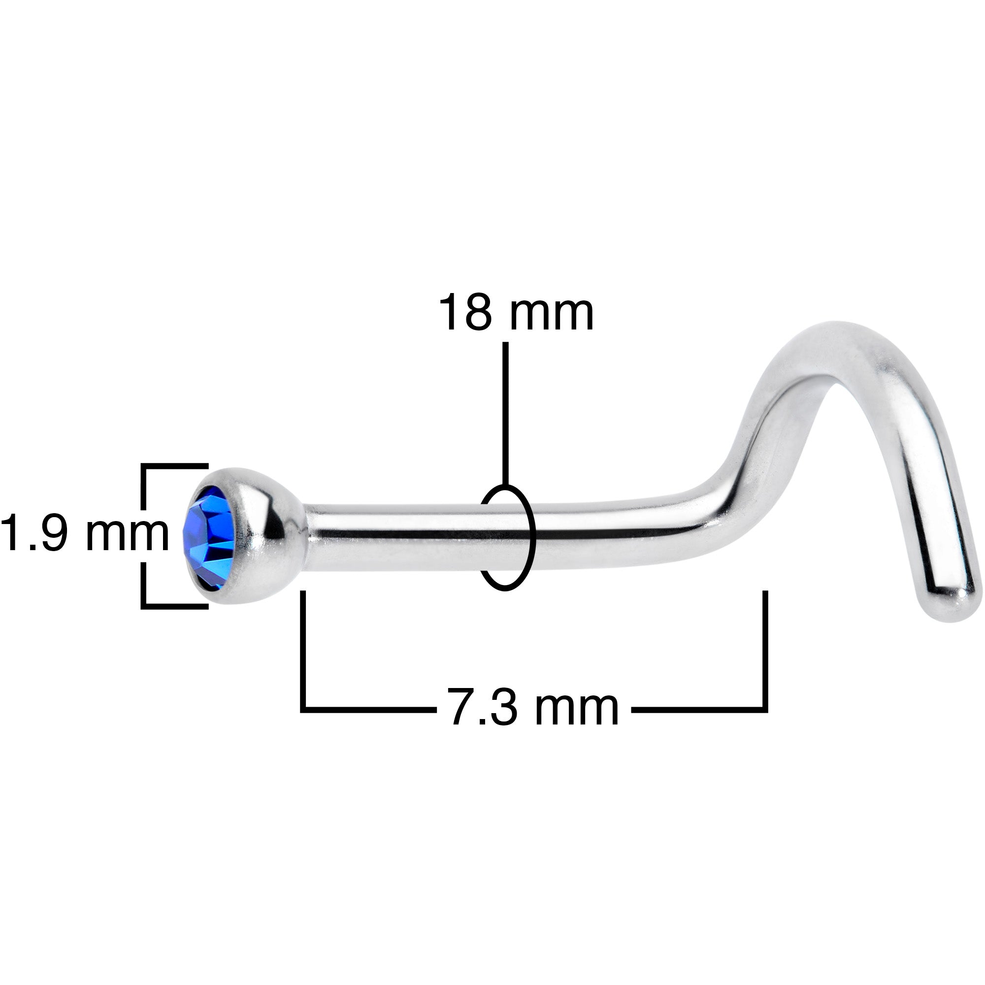 18 Gauge Blue 2mm Grade 23 Titanium Press Fit Left Nose Ring Screw