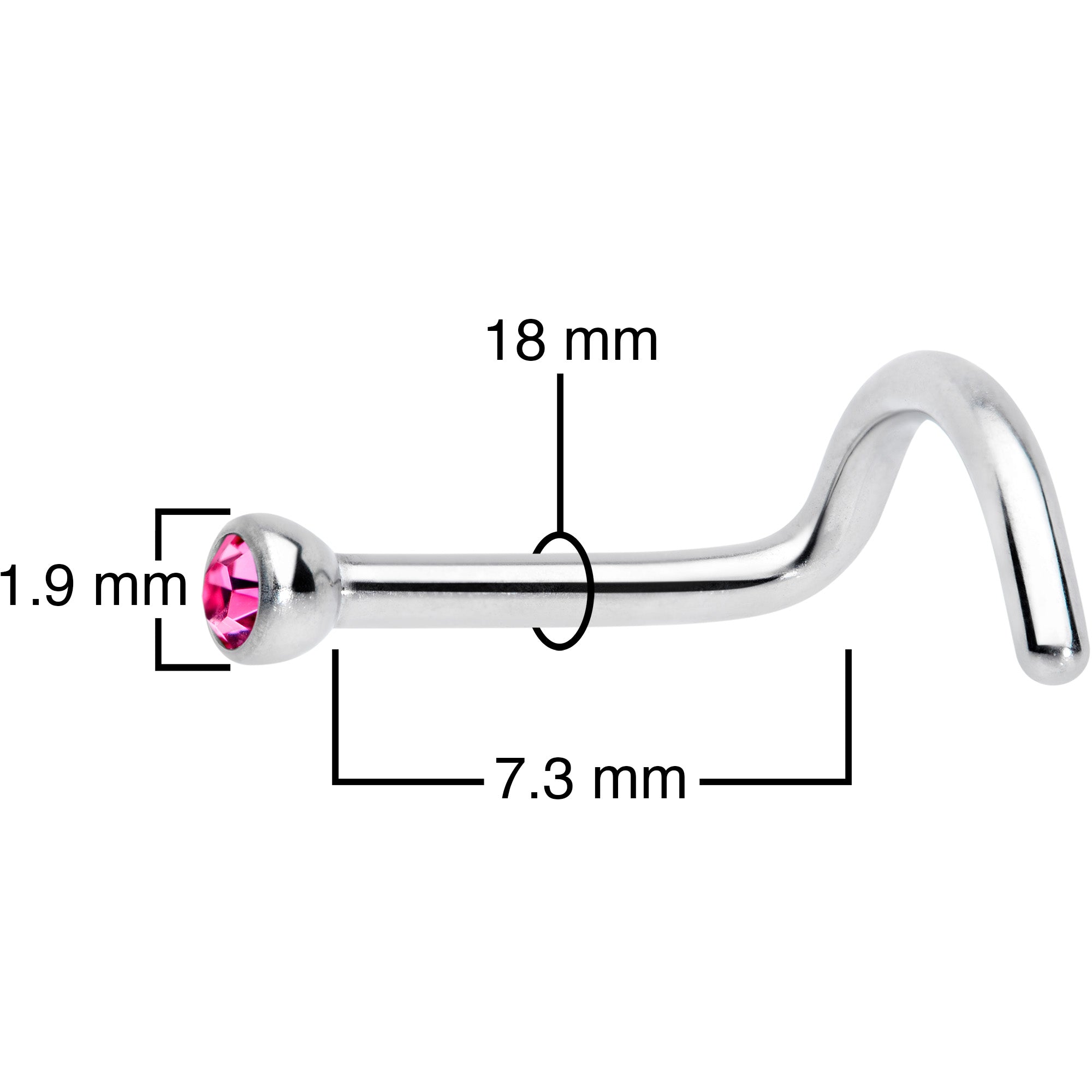 18 Gauge Pink 2mm Grade 23 Titanium Press Fit Left Nose Ring Screw