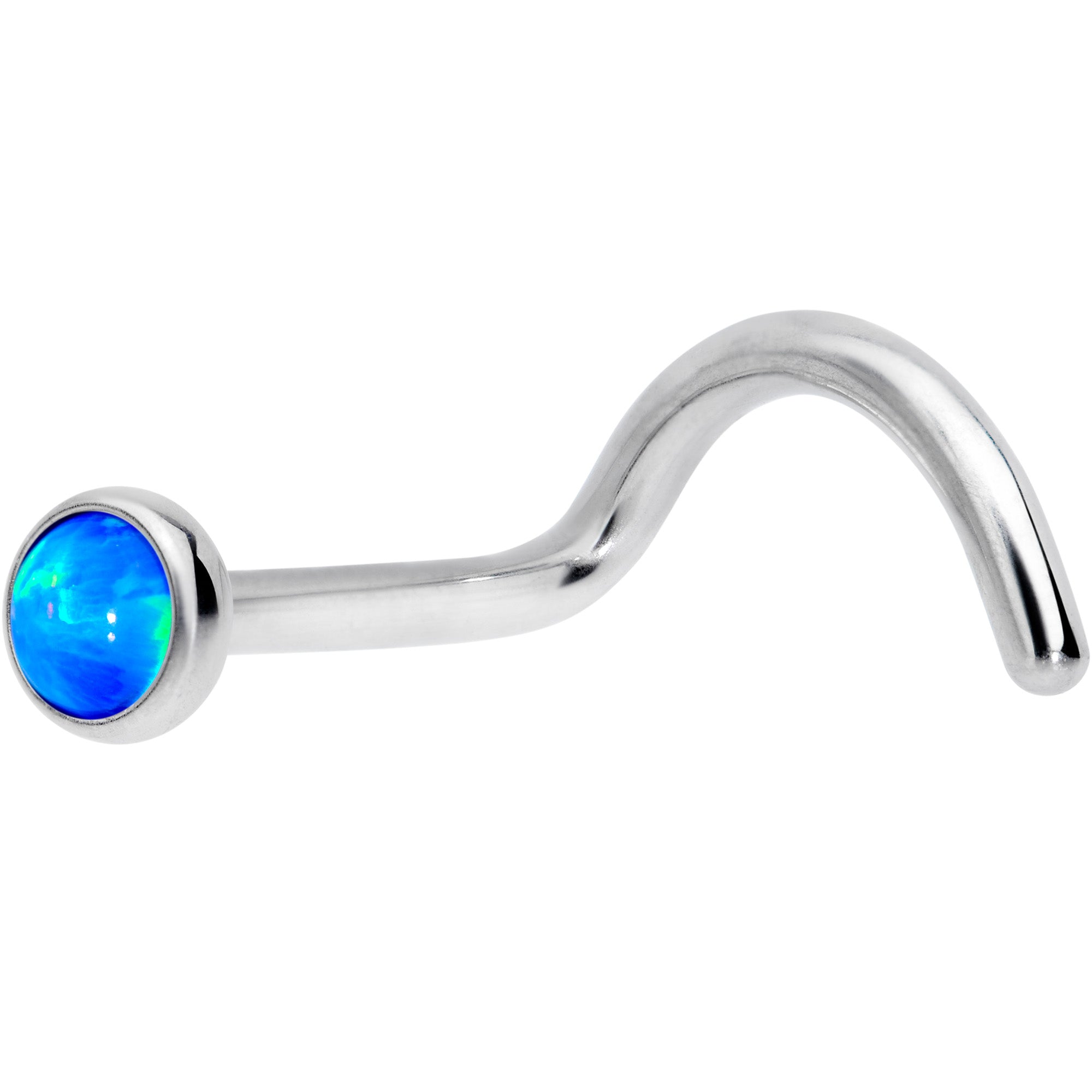 18 Gauge 7mm Blue 3mm Synthetic Opal Titanium Left Nose Ring Screw