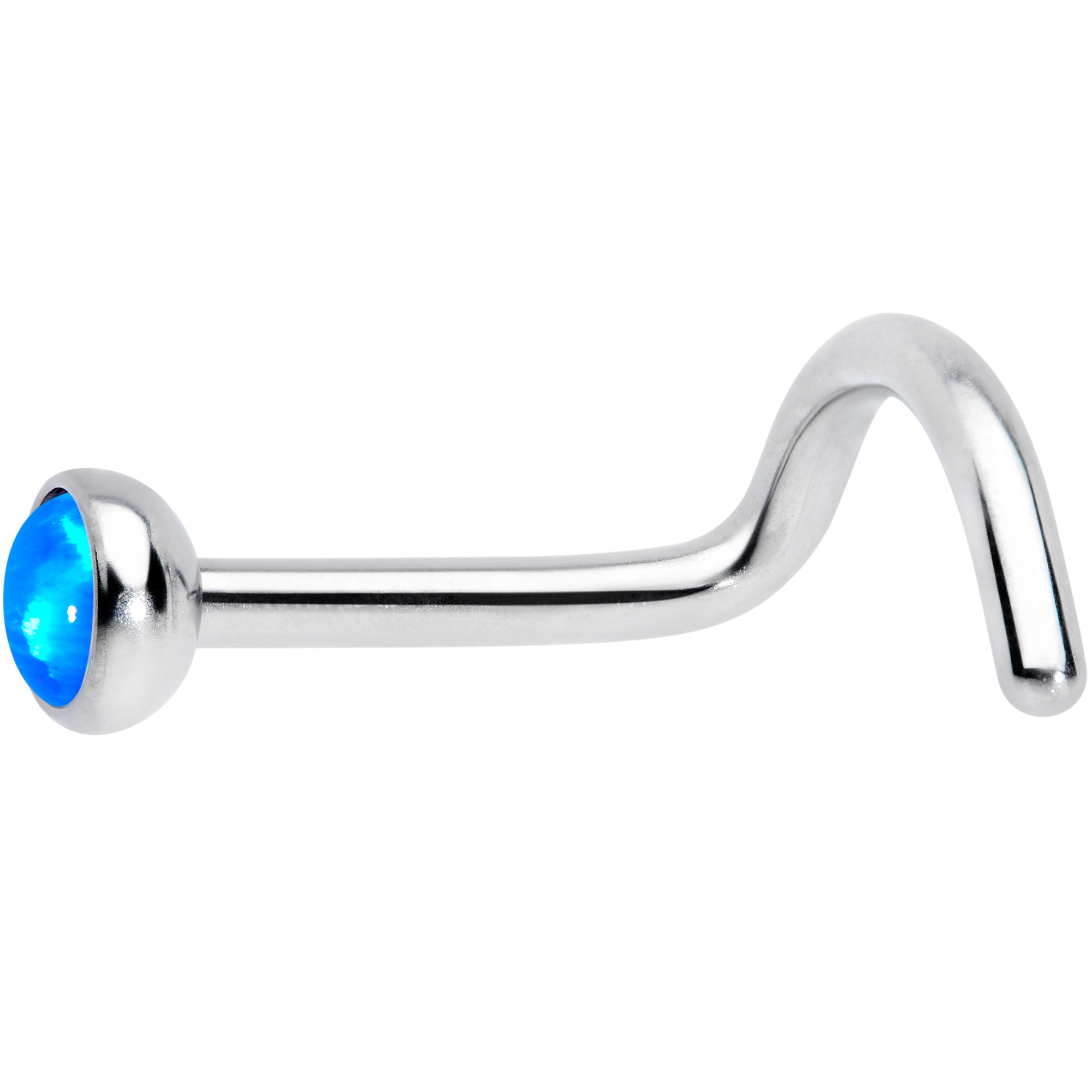 18 Gauge 7mm Blue 3mm Synthetic Opal Titanium Left Nose Ring Screw