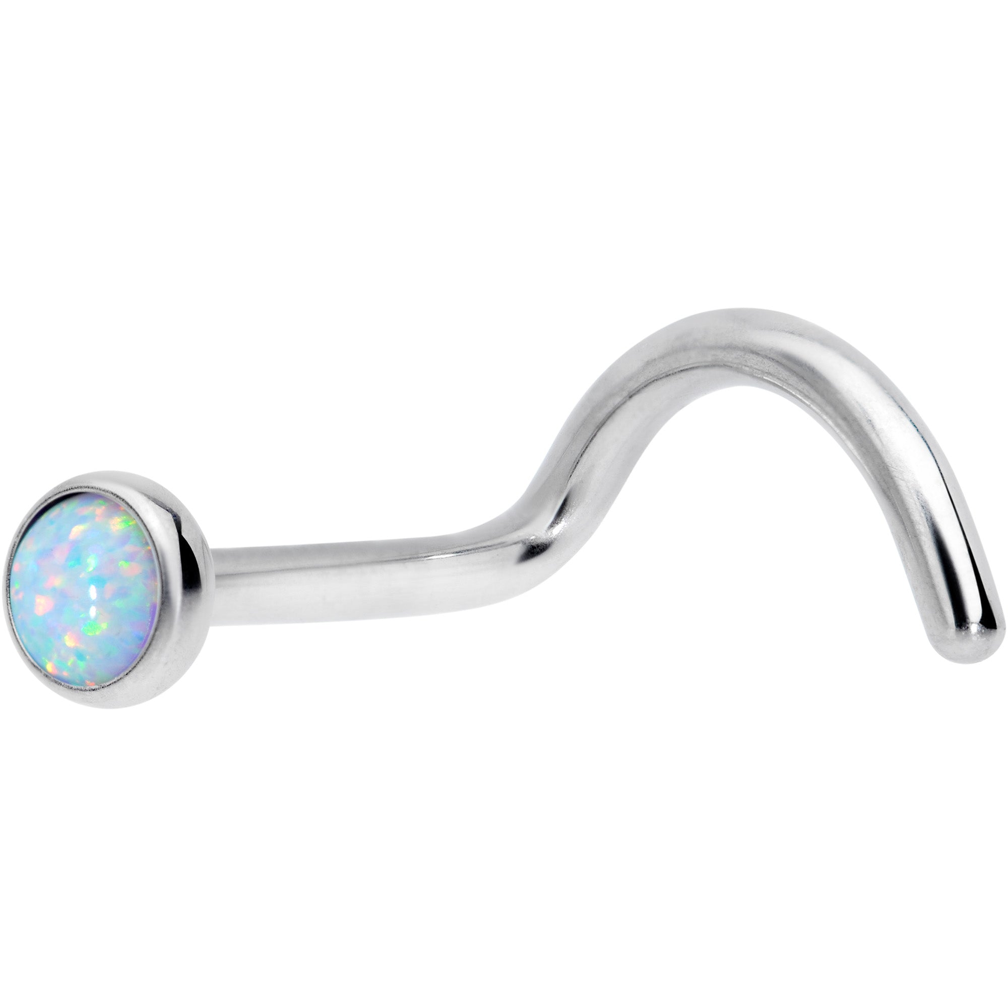 18 Gauge 7mm White 3mm Synthetic Opal Titanium Left Nose Ring Screw