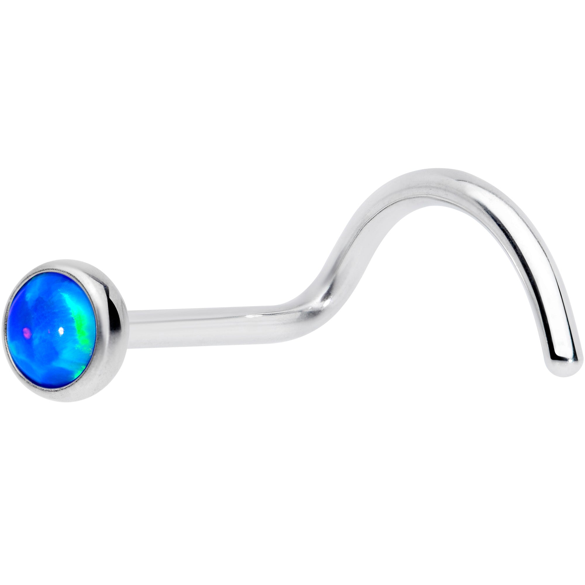 20 Gauge 7mm Blue 3mm Synthetic Opal Titanium Left Nose Ring Screw