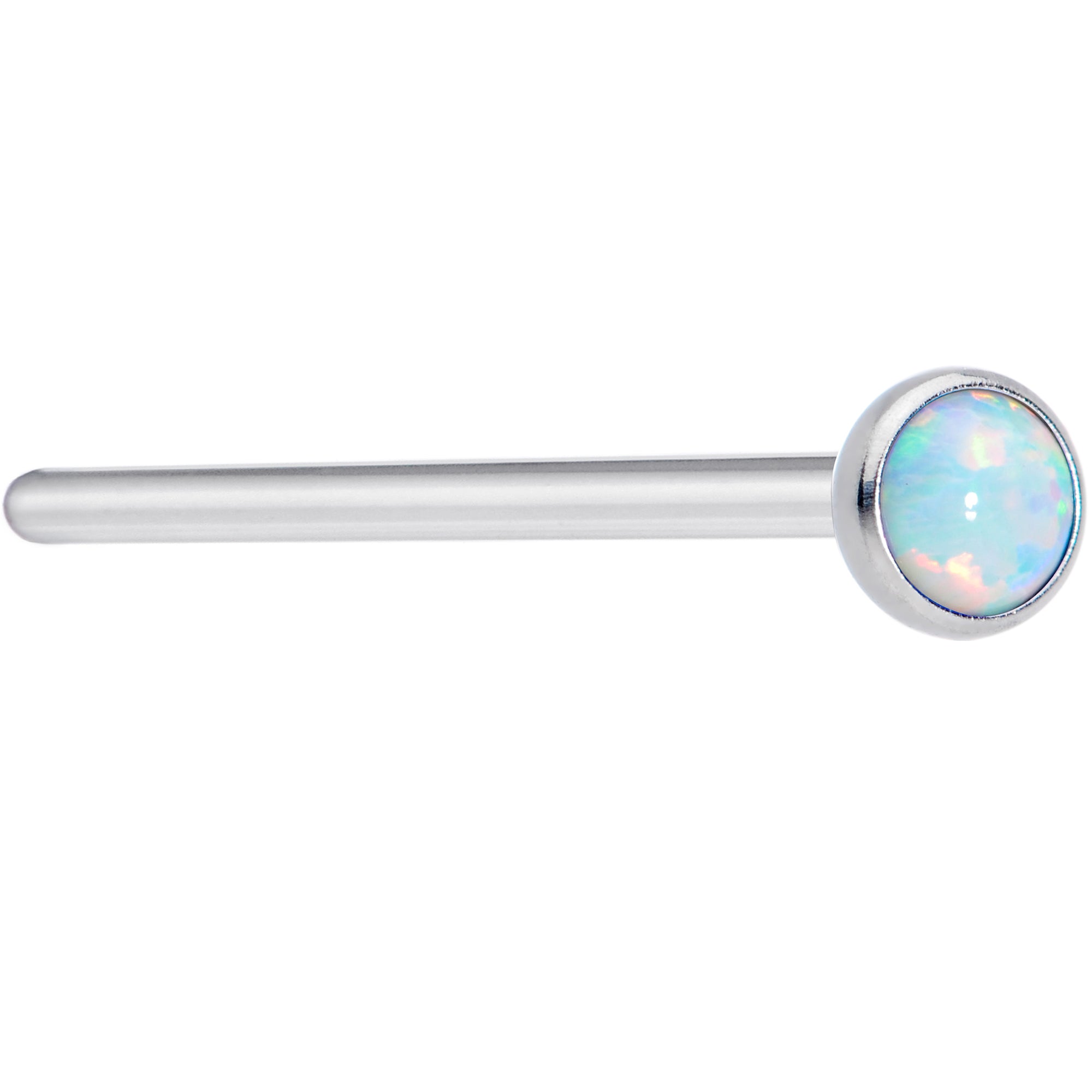 18 Gauge 3/4 White 3mm Synthetic Opal Titanium Fishtail Nose Ring