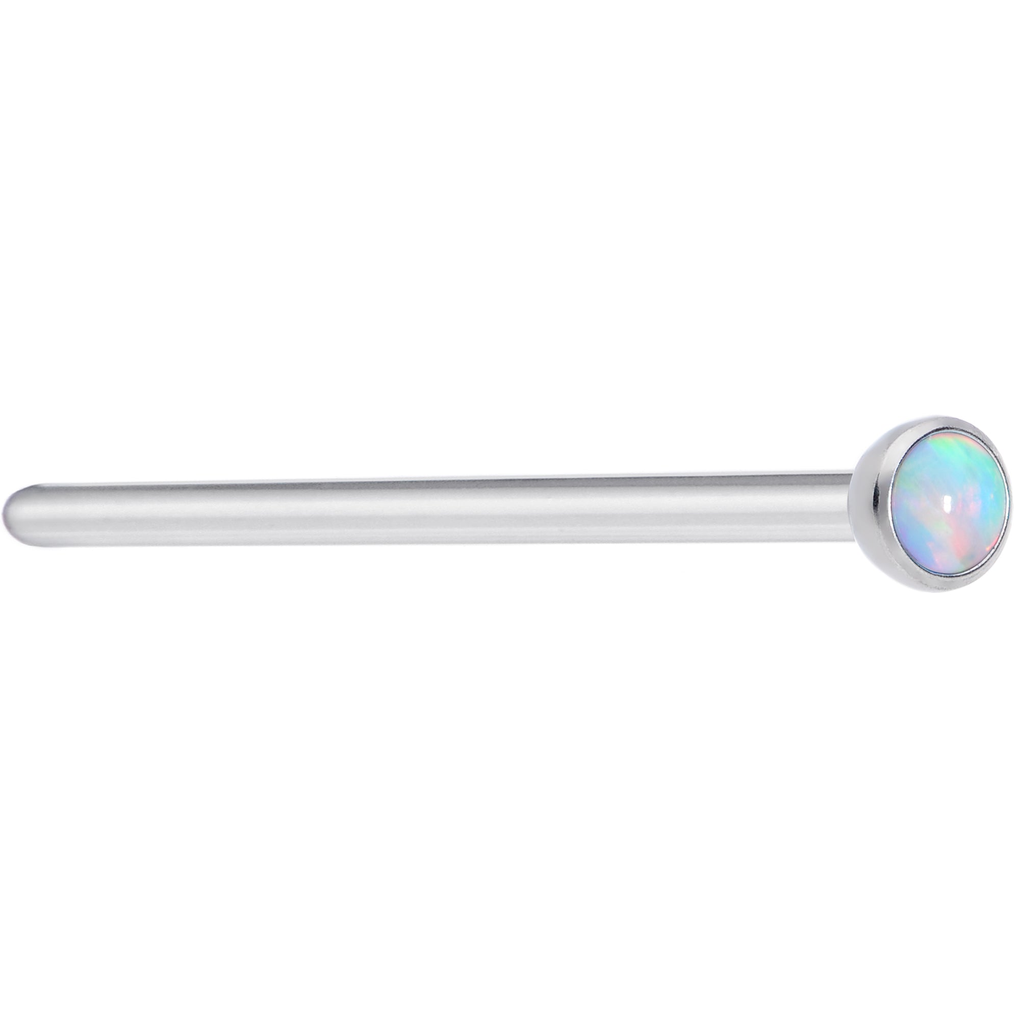 20 Gauge 3/4 White 2mm Synthetic Opal Titanium Fishtail Nose Ring