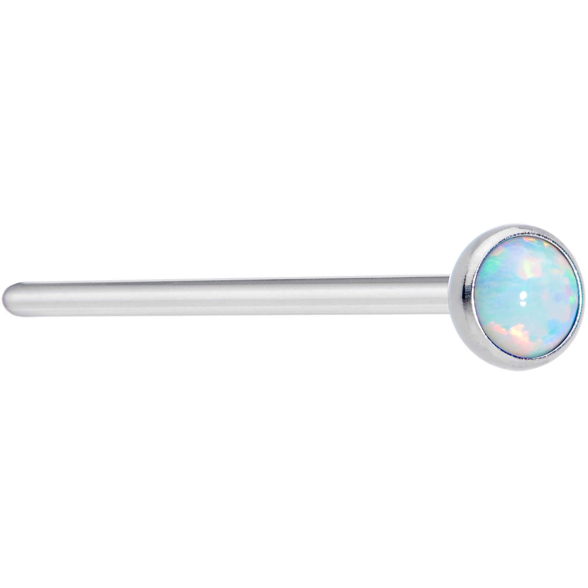 20 Gauge 3/4 White 3mm Synthetic Opal Titanium Fishtail Nose Ring