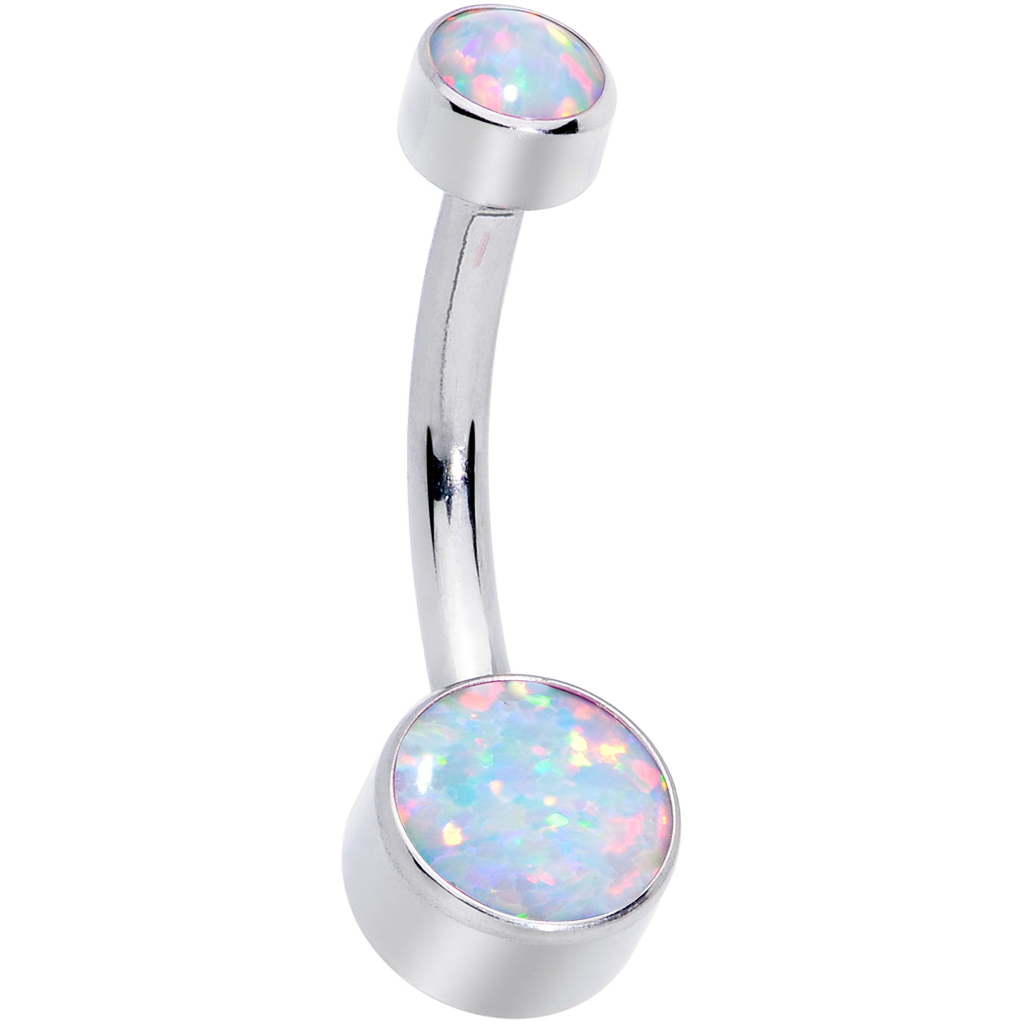 White Synthetic Opal Grade 23 Titanium Internal Thread Duo Belly Ring