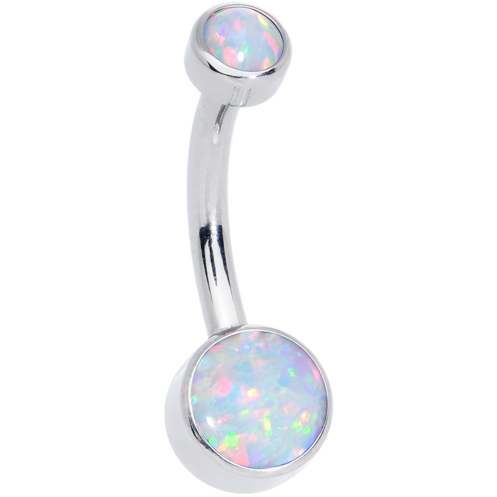 White Synthetic Opal Grade 23 Titanium Internal Thread Duo Belly Ring