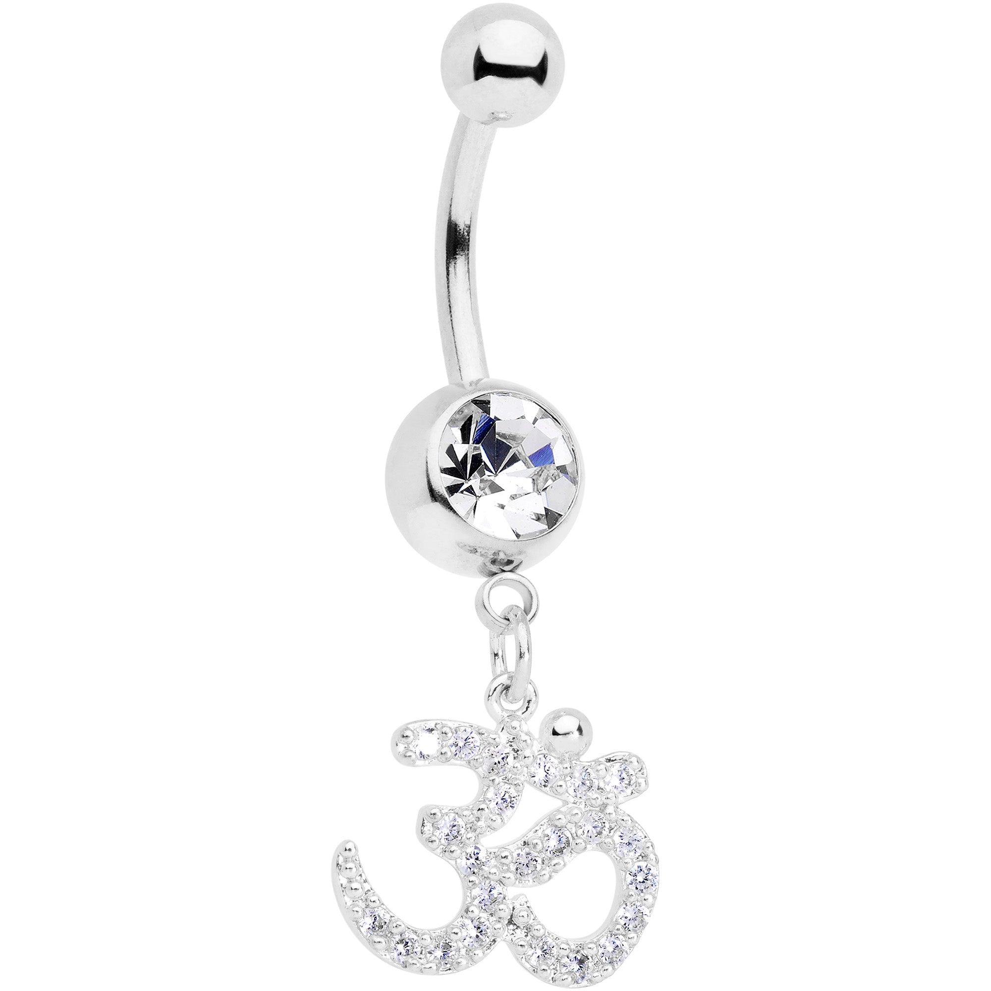 Clear CZ Gem Amazing Om Dangle Belly Ring