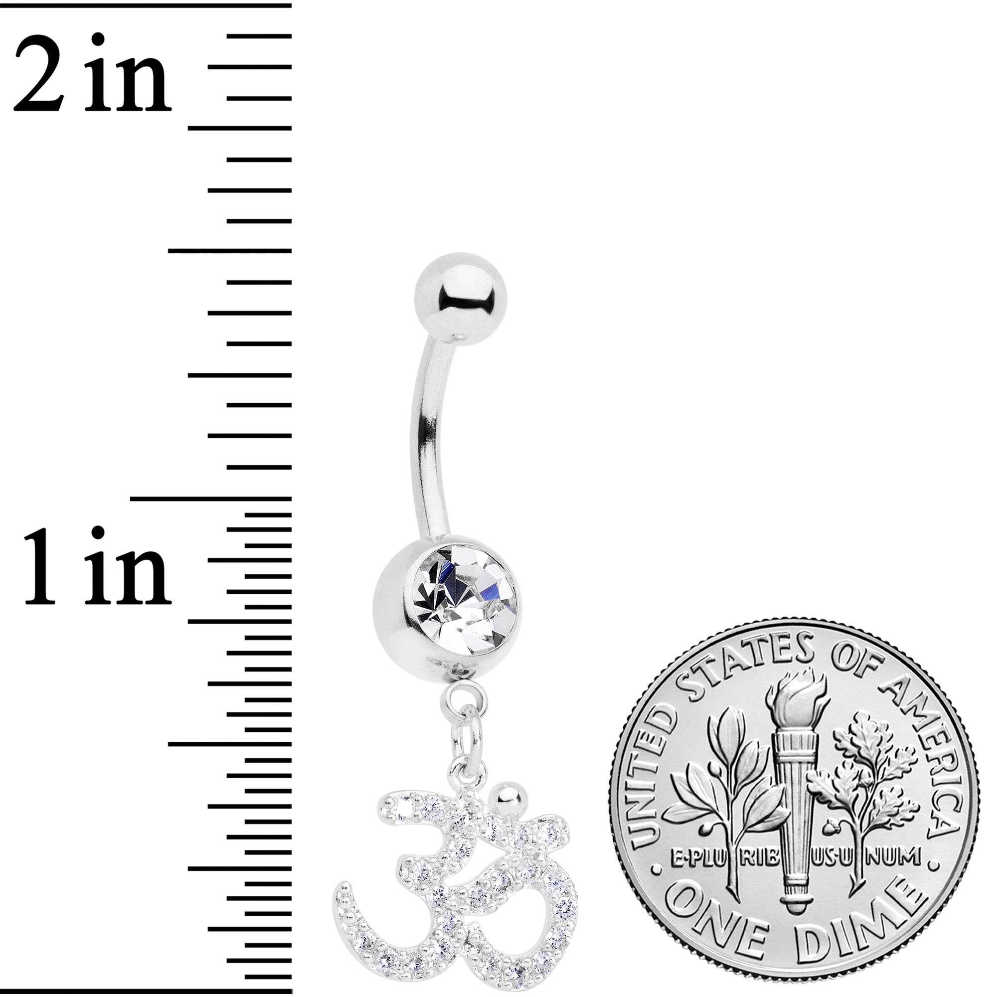 Clear CZ Gem Amazing Om Dangle Belly Ring