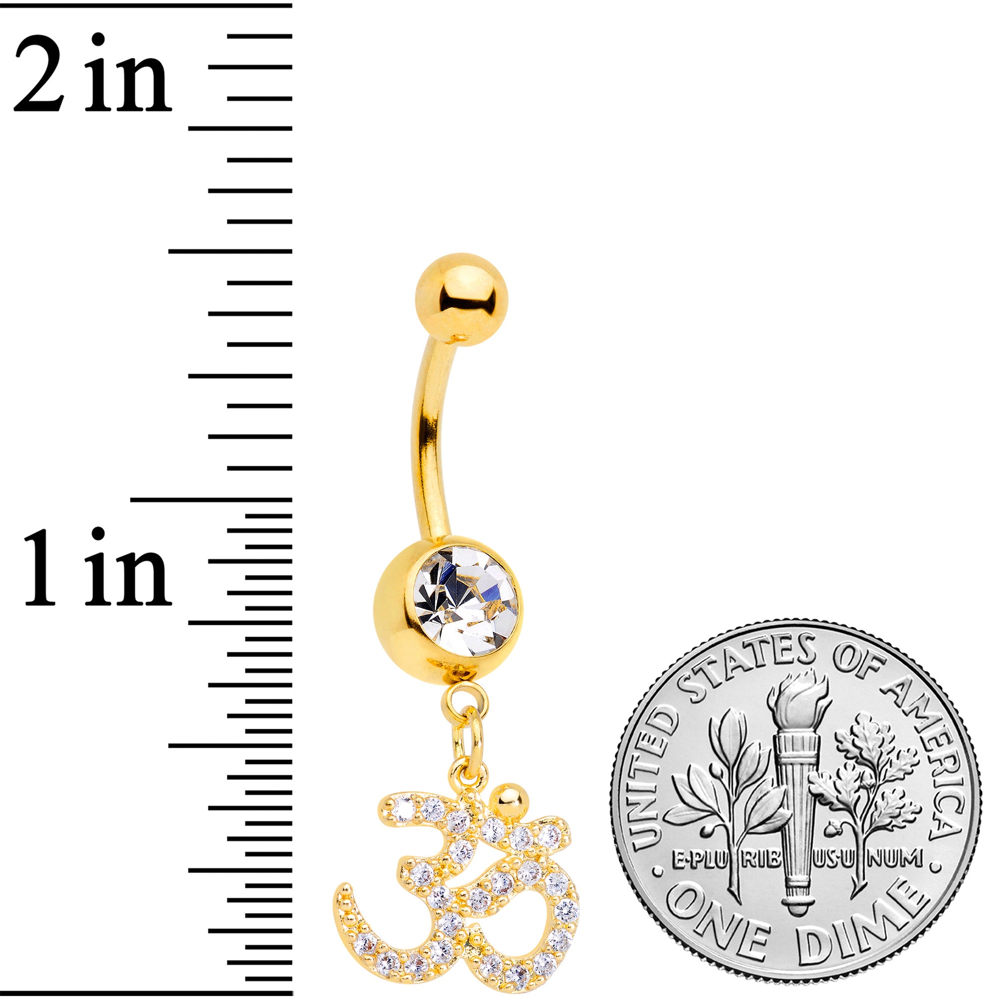 Clear CZ Gem Gold Tone Amazing Om Dangle Belly Ring