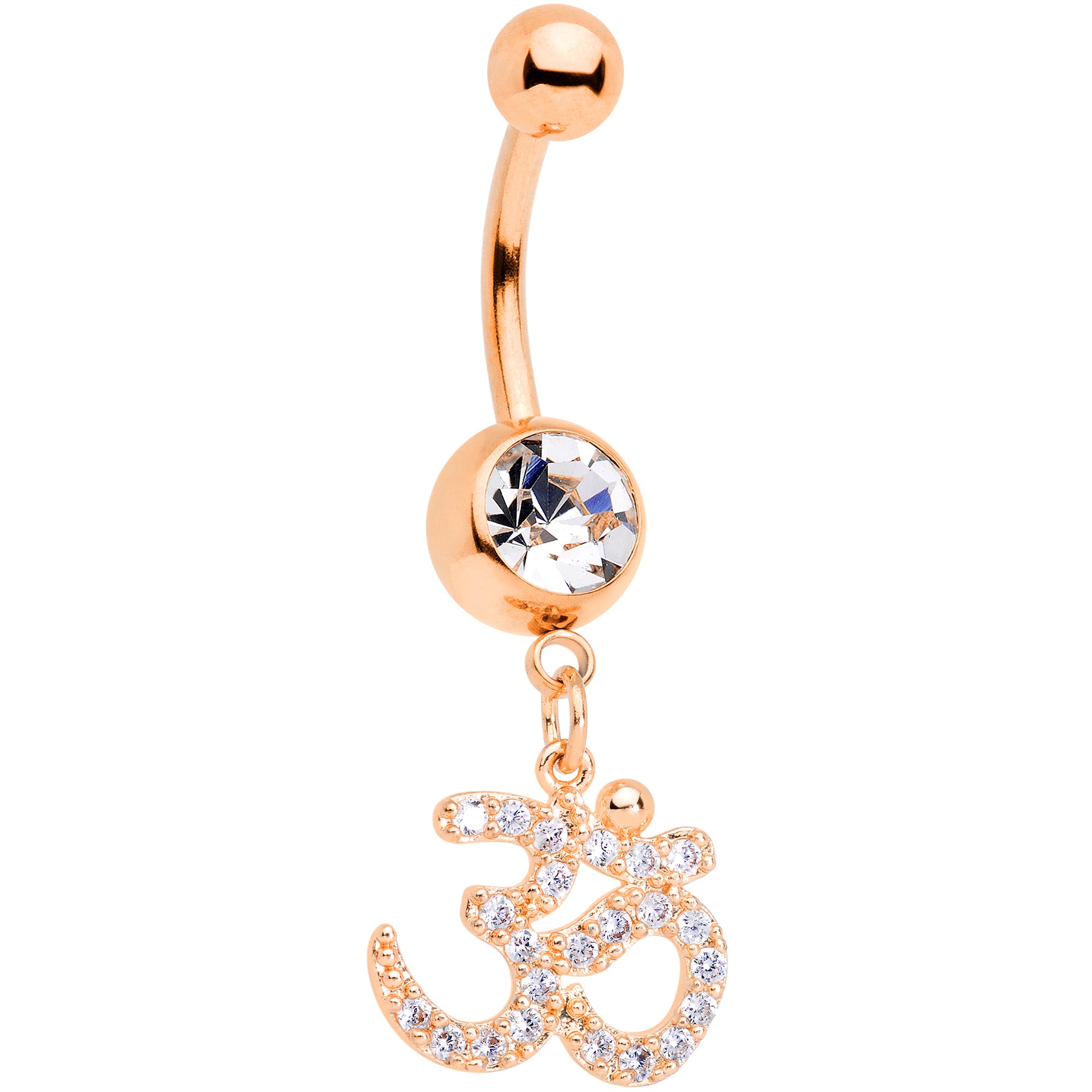 Clear CZ Gem Rose Gold Tone Amazing Om Dangle Belly Ring