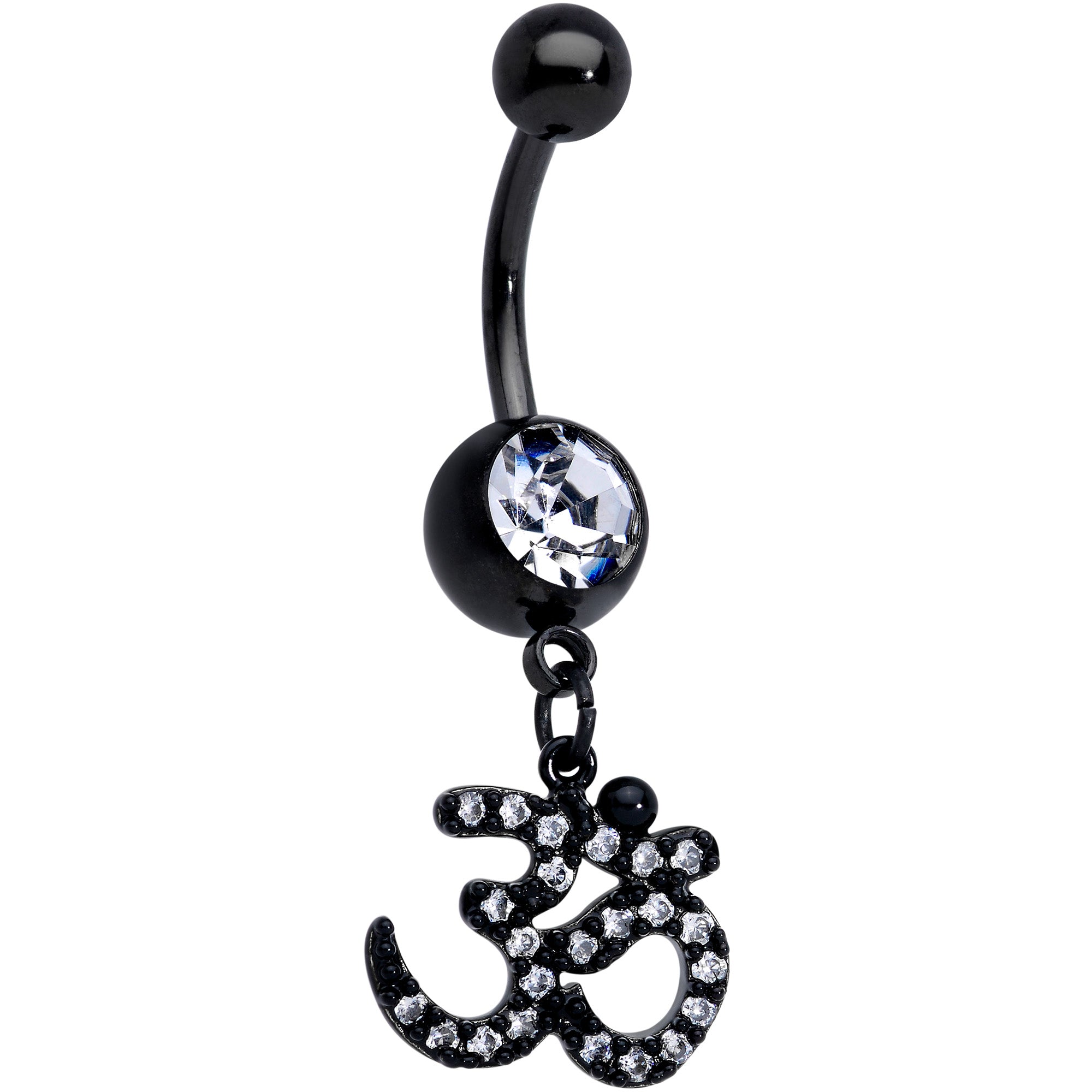 Clear CZ Gem Black Amazing Om Dangle Belly Ring