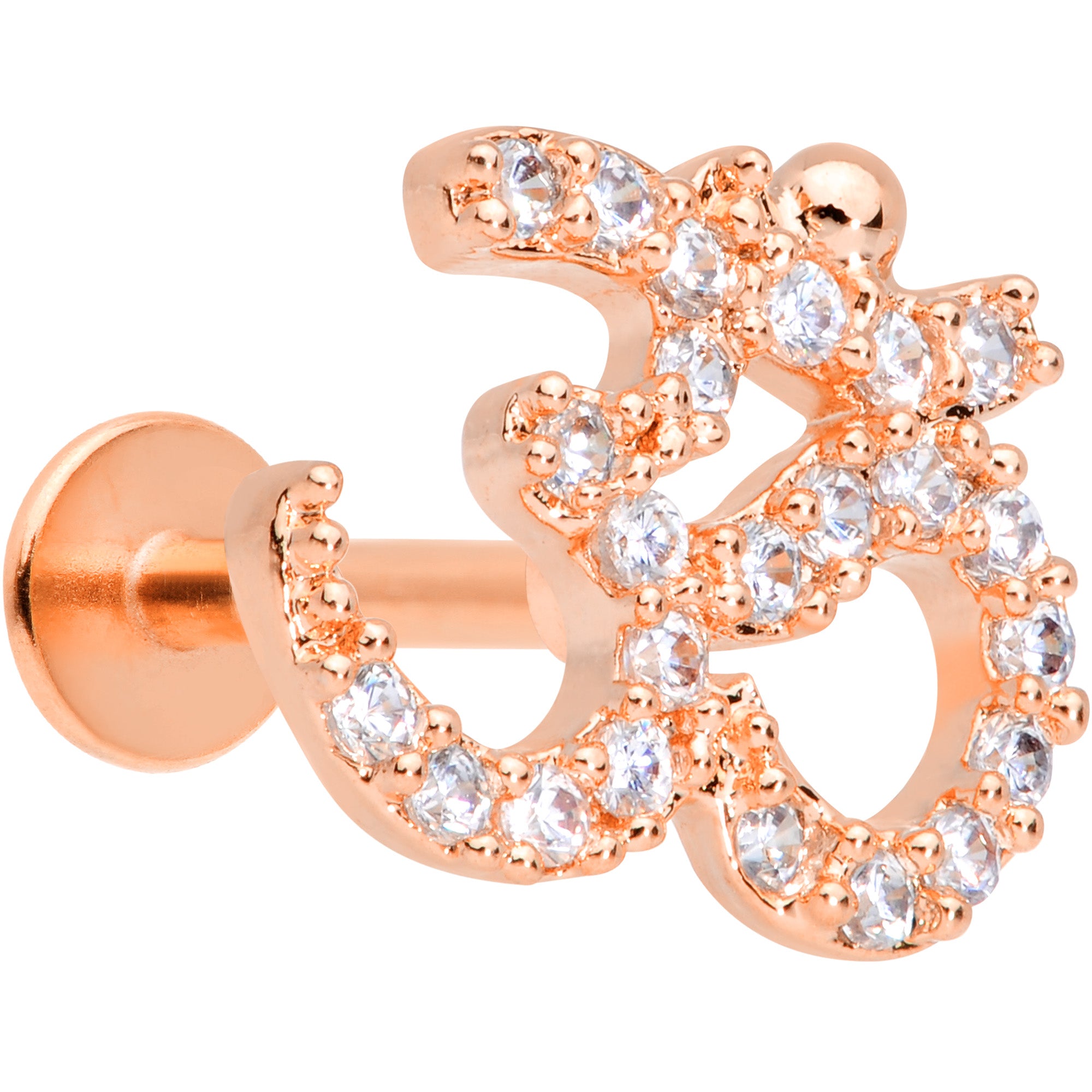 16 Gauge 5/16 Clear CZ Gem Rose Gold Tone Amazing Om Labret Monroe