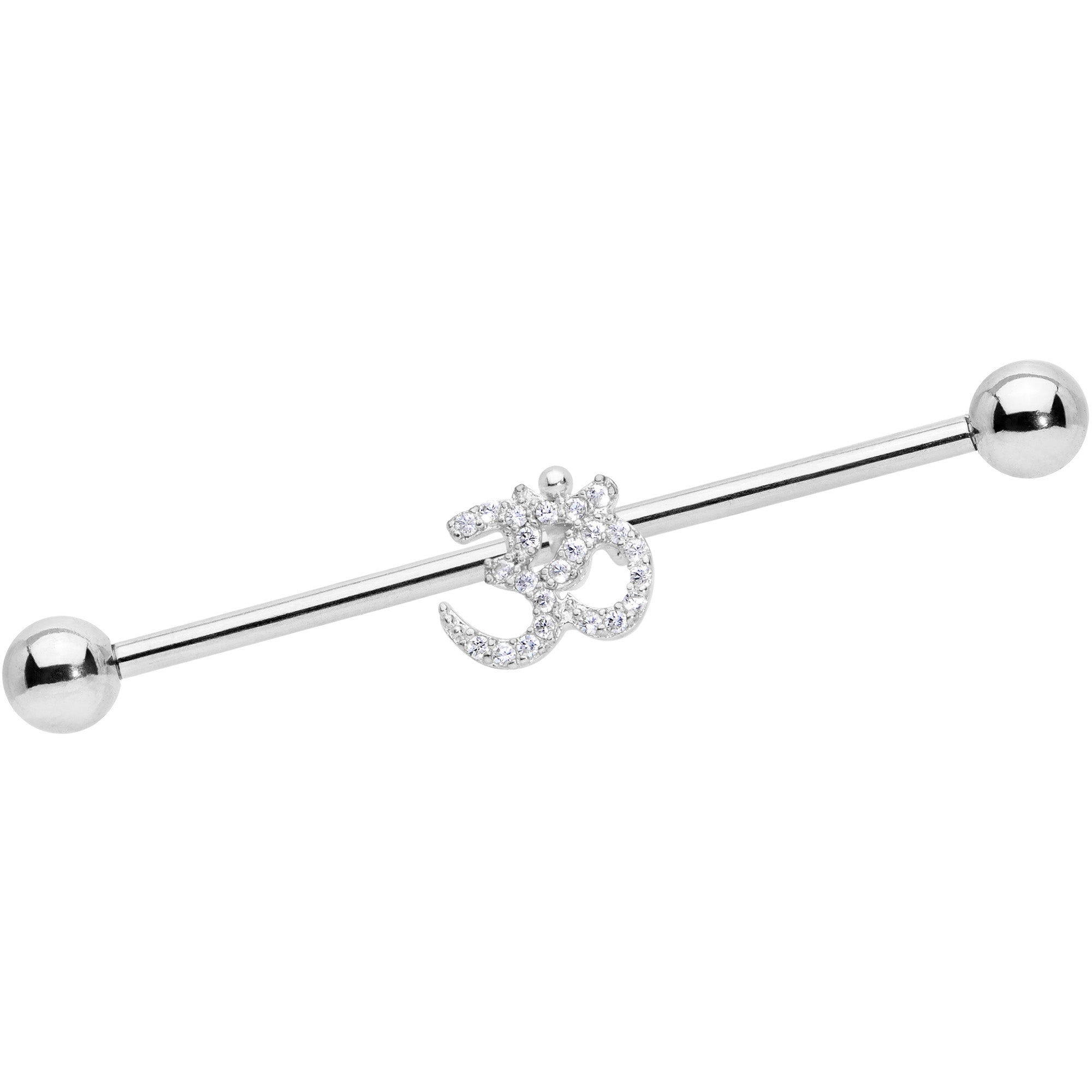 14 Gauge Clear CZ Gem Amazing Om Industrial Barbell 38mm