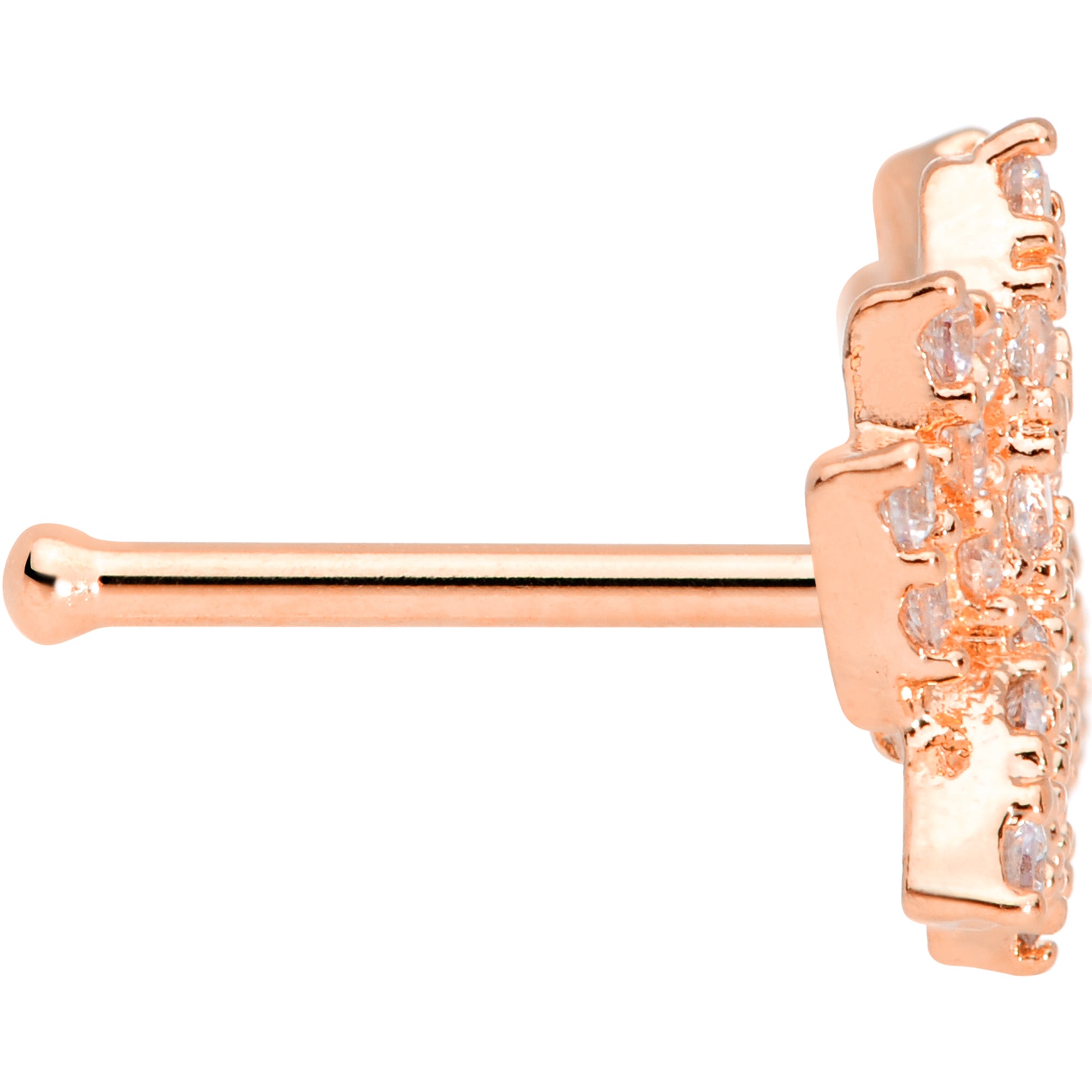 20 Gauge 1/4 Clear CZ Gem Rose Gold Tone Lotus Flower Nose Bone