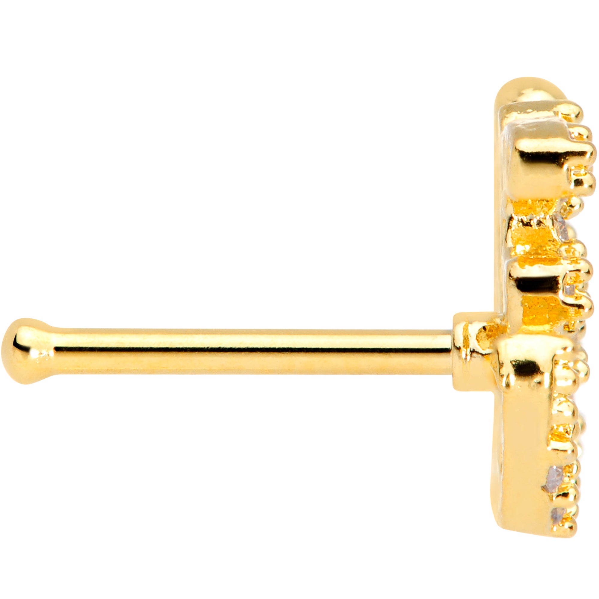 20 Gauge 1/4 Clear CZ Gem Gold Tone Amazing Om Nose Bone