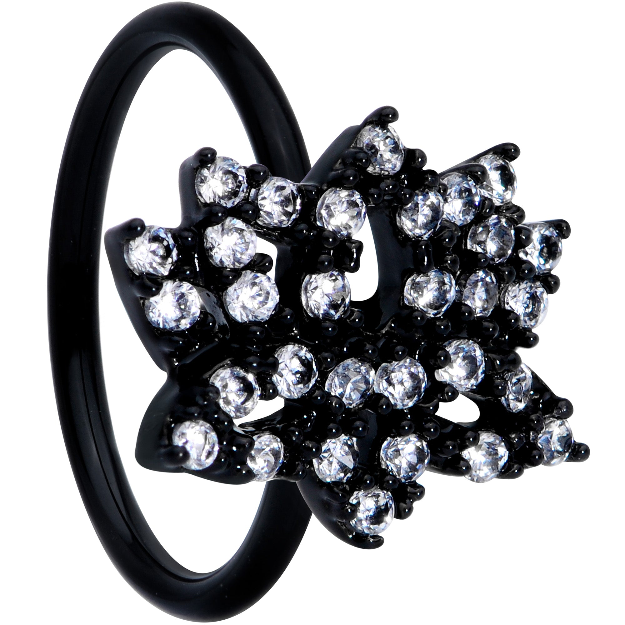 18 Gauge 3/8 Clear CZ Gem Black Lotus Flower Nose Hoop